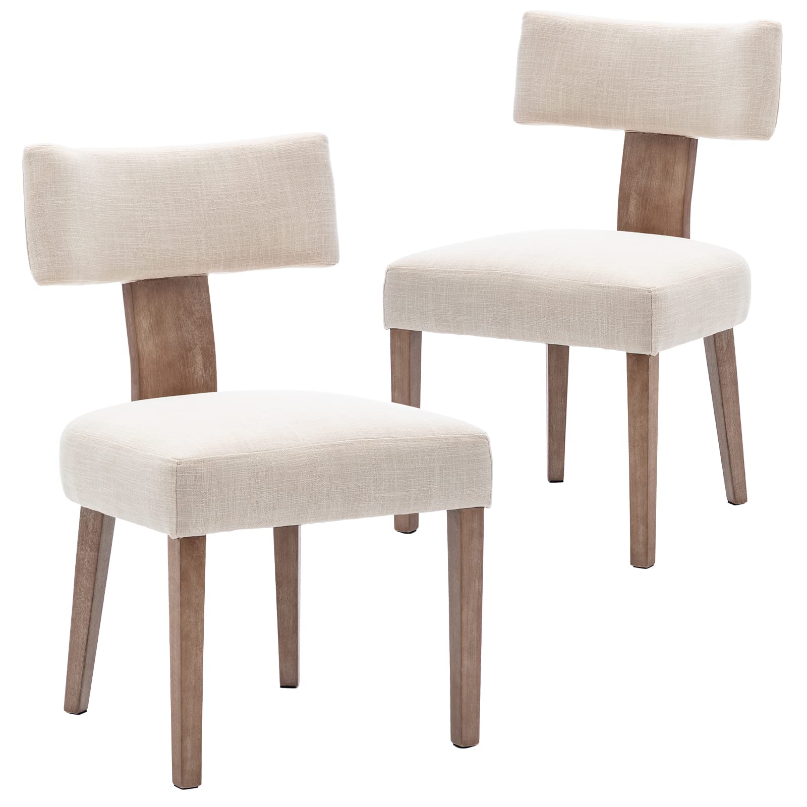 Farmhouse Dining Chairs Set of 2 - Linen Upholstered Solid Wood Leg Parsons Chairs for Kitchen, Dining Room & Breakfast Nook - Beige Accent Chairs