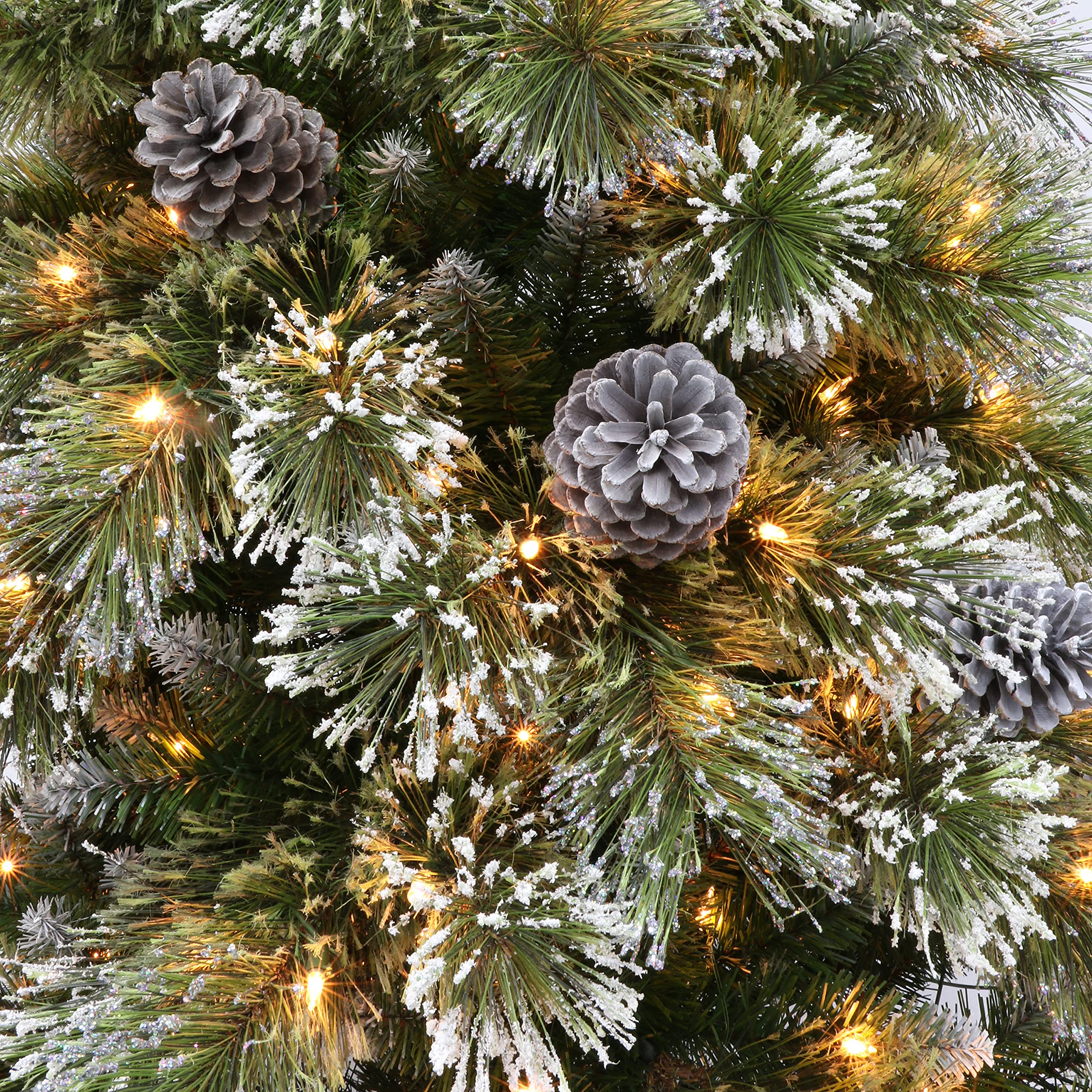 Puleo International 7.5ft Pre-Lit Artificial Christmas Tree with 450 LED Lights - Frosted Boulder Pine Design for Holiday Home Decor | Perfect for Living Room, Office & Christmas Party Decoration