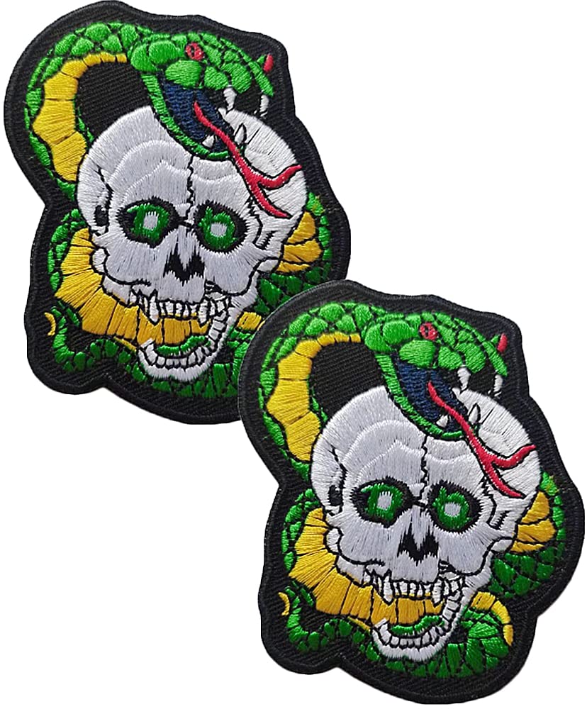 Heiorpai 2Pcs Skull and Snake Embroidered Patch - Iron On or Sew On Cool Gothic Patches for Jackets, Vests, Backpacks - Punk Rock Biker Style DIY Clothing Accessories