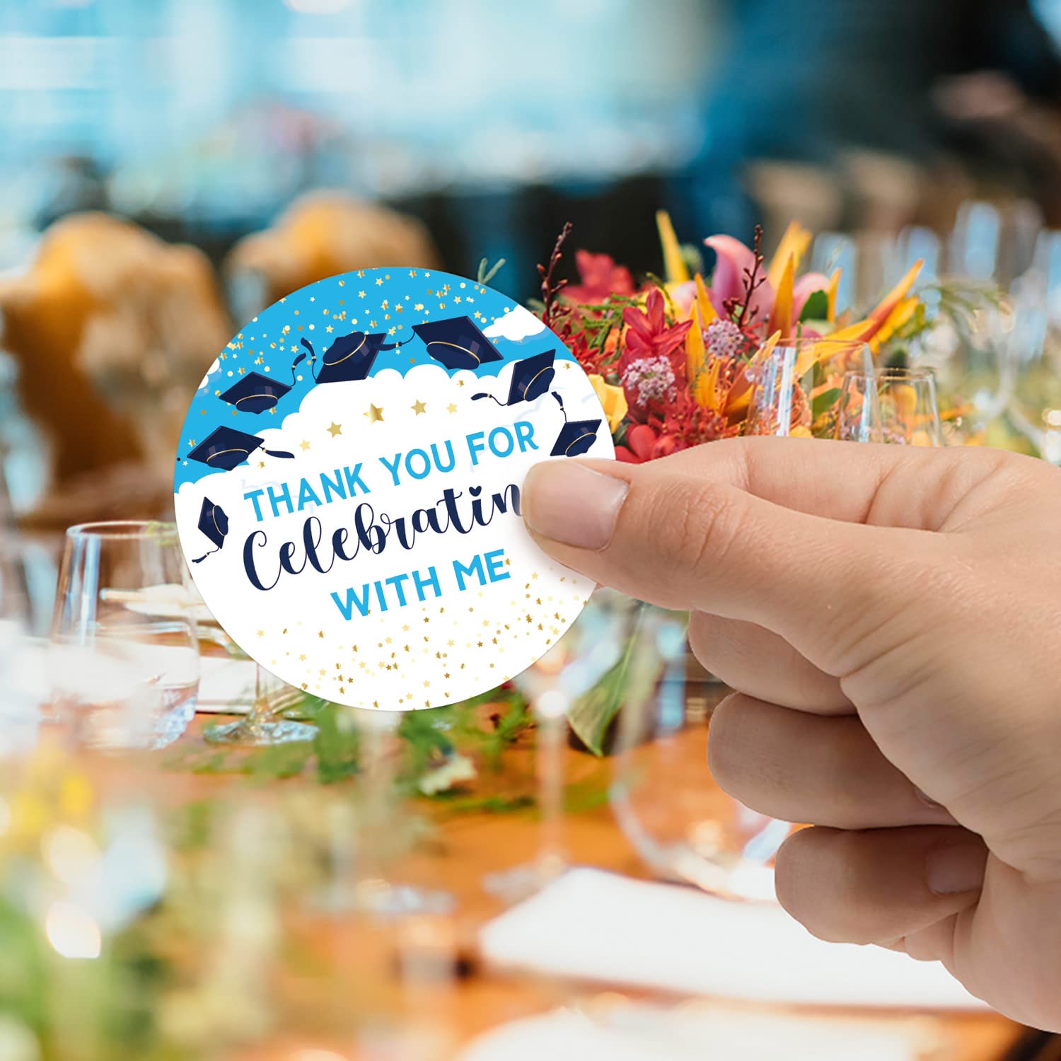 50-Pack Blue Graduation Party Favor Labels - 2 Inch Round Thank You Stickers for High School & College Graduation Decorations - Perfect for Cap Decor, Diploma Gifts, and Graduation Party Favors