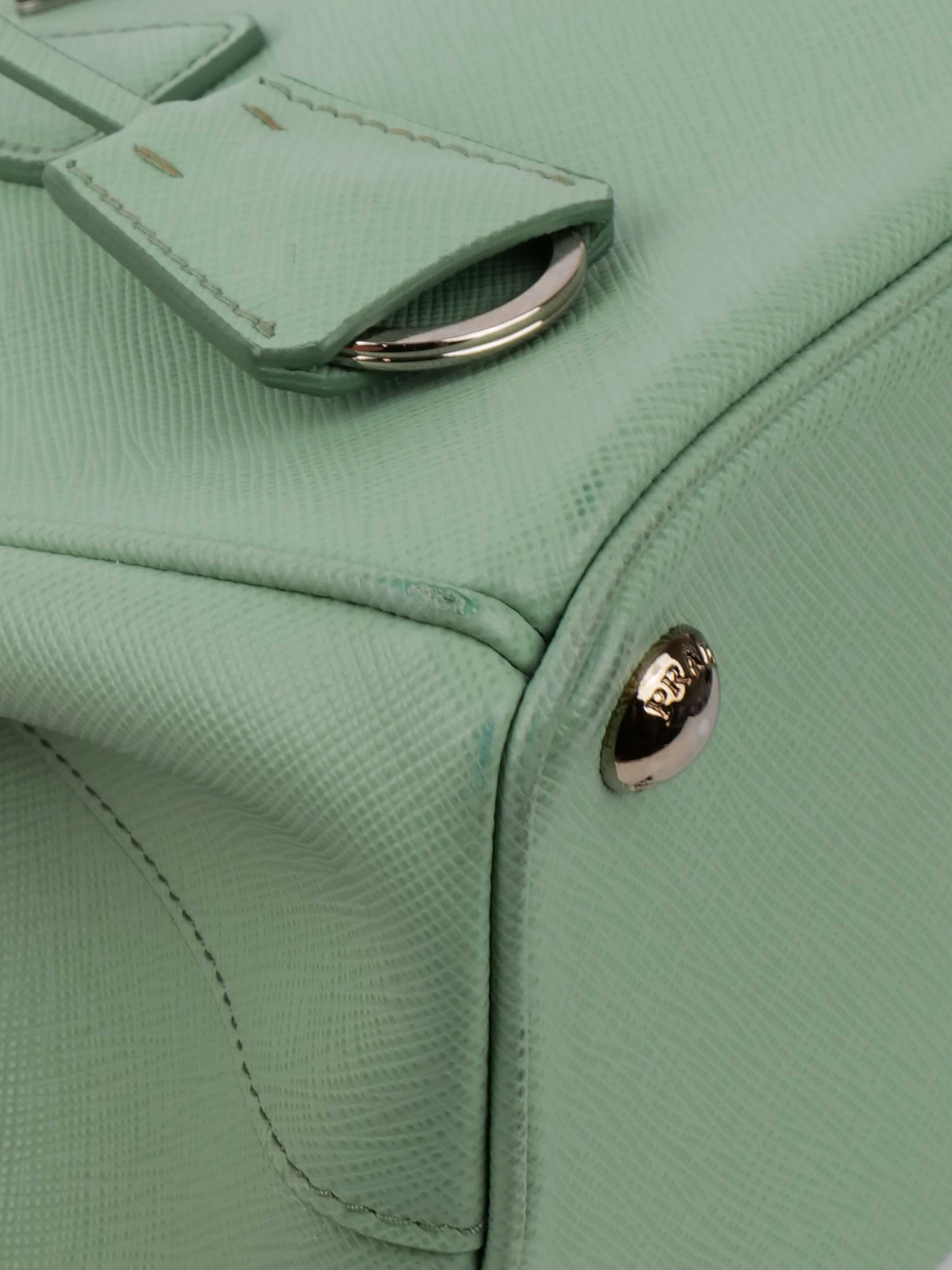 Prada Mint Green Saffiano Leather Double Zipper Small Tote Bag for Women | Luxury Designer Handbag for Work, Travel & Everyday Use