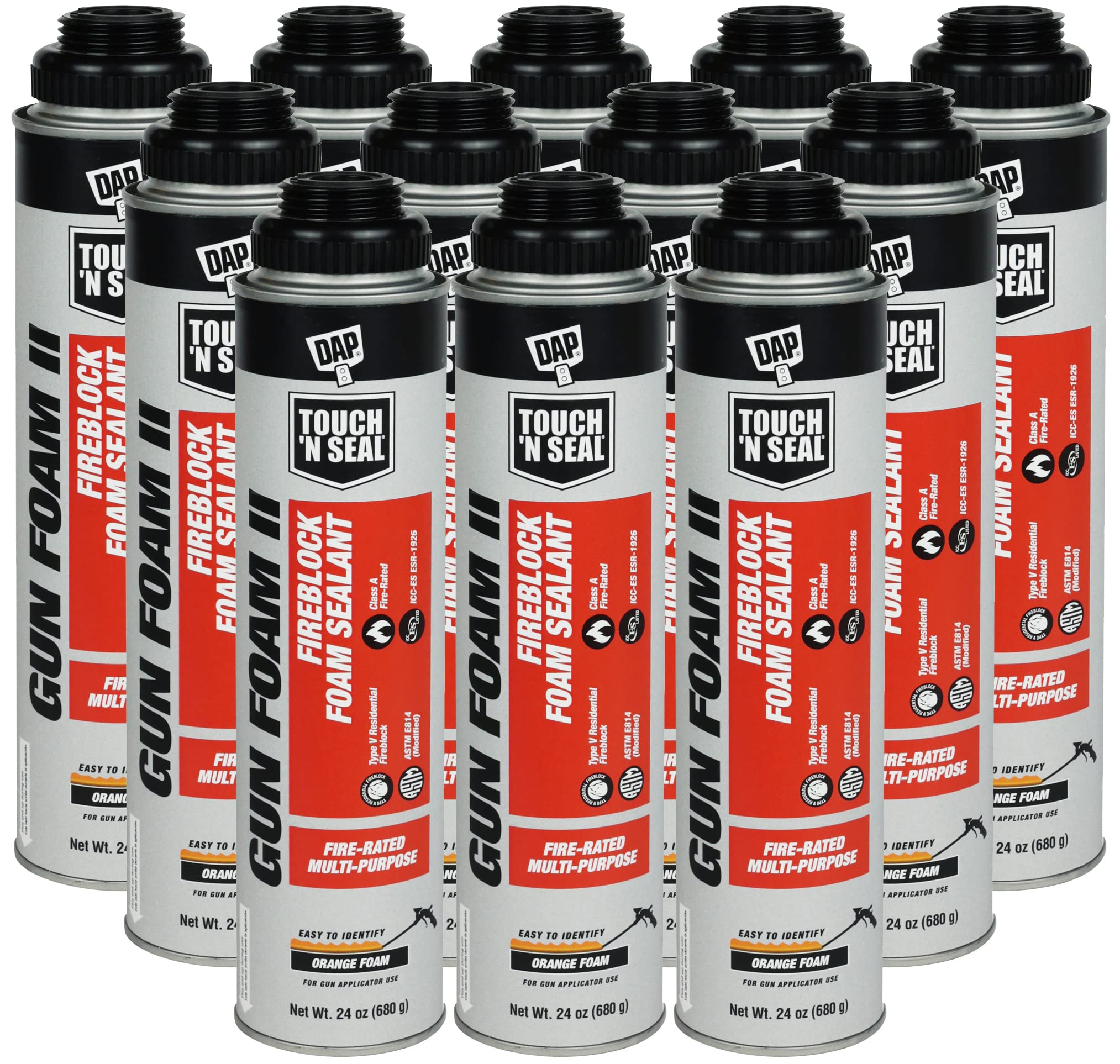 24 oz Touch N' Seal Fireblock Polyurethane Foam Sealant - 12 Pack for Fireproofing, Soundproofing & Insulation - Ideal for Gaps, Cracks & Joints in Walls, Pipes & Electrical Boxes