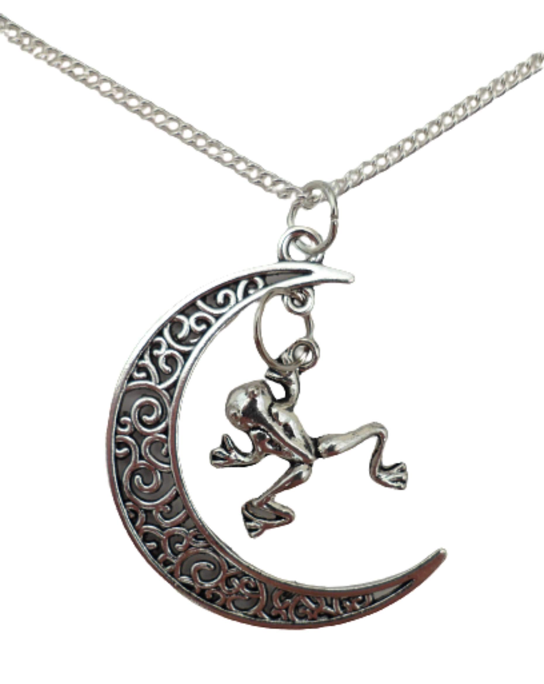 Silver Plated Frog Charm Necklace with Crescent Moon Pendant - Elegant Jewelry for Women, Perfect for Everyday Wear, Gifts & Boho Fashion