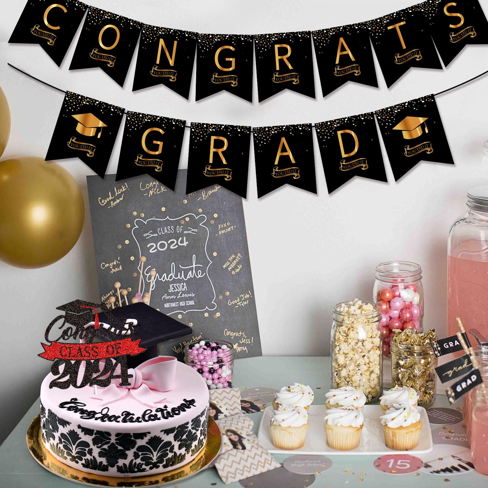 Class of 2024 Graduation Banner - Black & Gold Congrats Grad Decorations for 2024 Graduation Party, Wall Decor & Photo Backdrop - Perfect for High School & College Graduation Celebrations