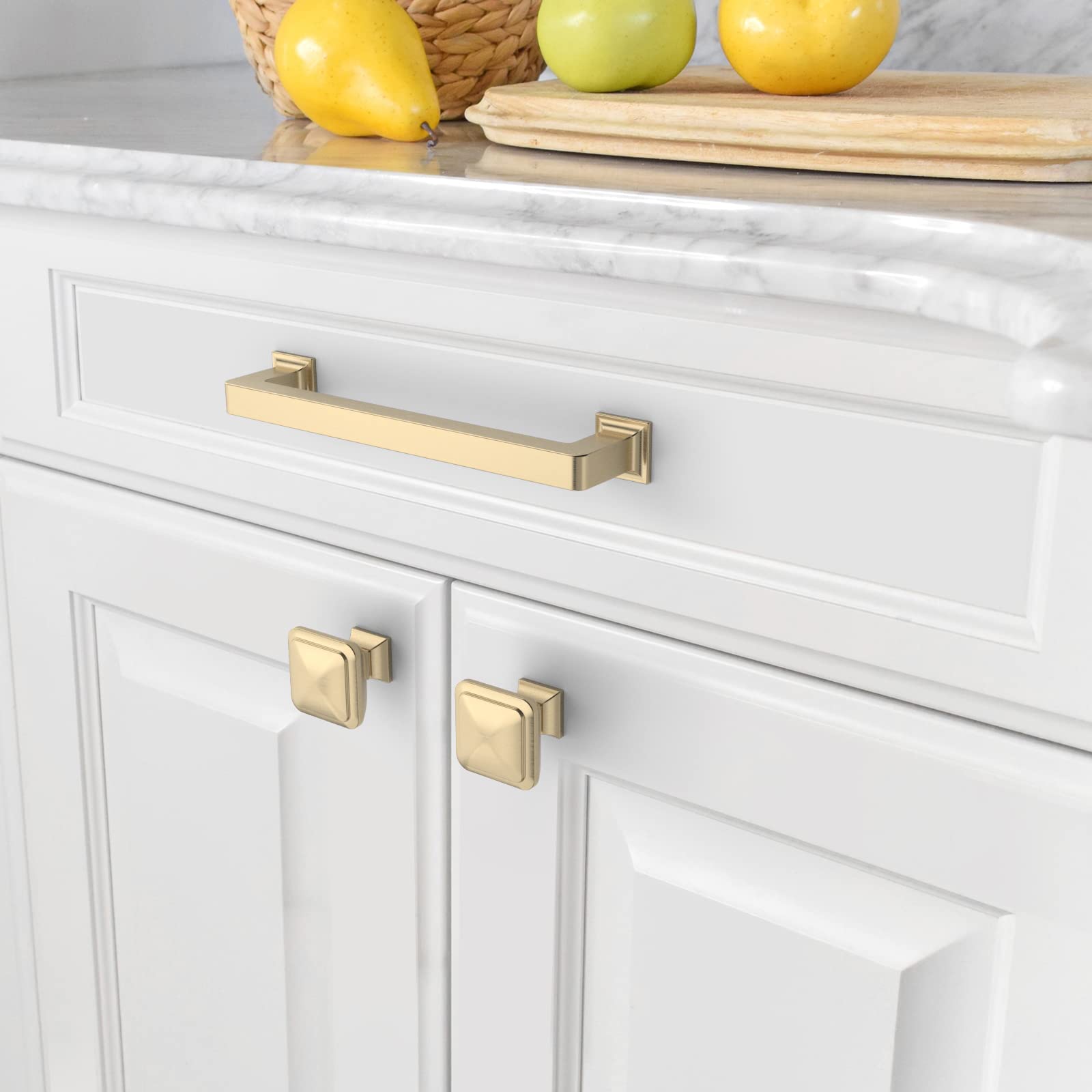 Amerdeco 6 Pack Brushed Brass Cabinet Pulls - 5 Inch (128mm) Hole Centers - Modern Kitchen Cabinet Handles & Drawer Pulls - Durable Cabinet Hardware for Home, Office & RV Cabinets - Easy Installation for Cupboards, Dressers & Furniture