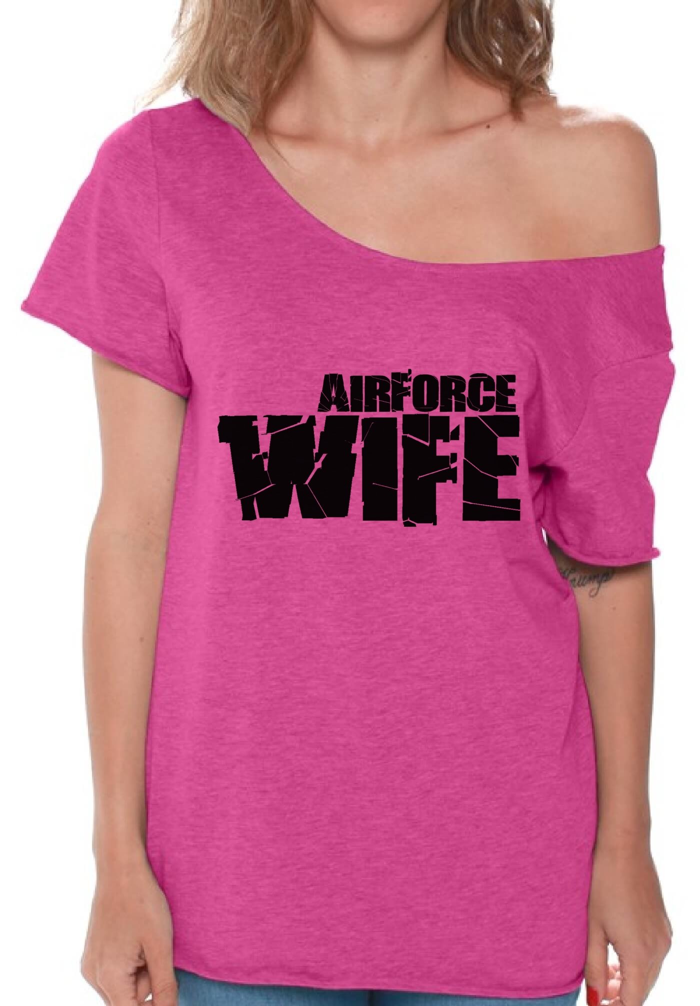 Pekatees Airforce Wife Off Shoulder Tshirt - Valentine's Gift for Military Spouses