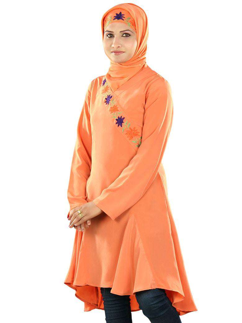 Stylish Asiya Orange Long Islamic Tunic Top for Women - Modest Muslim Fashion for Prayer, Work & Everyday Wear