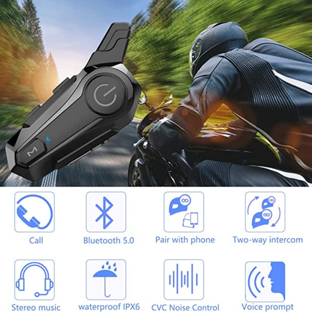 eECO-FLYING Motorcycle Bluetooth Headset - 1000m Intercom Range, CVC Noise Cancellation, IPX6 Waterproof, 2-Rider Communication System (Compatible with Half Helmets) | Perfect for Group Rides, Touring & Urban Commuting