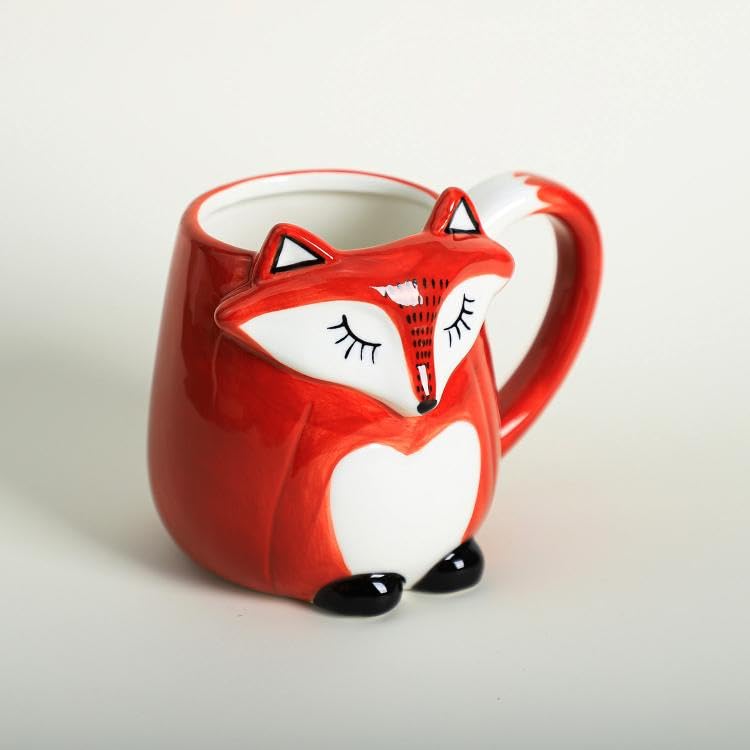 Hand Painted 3D Ceramic Fox Relief Coffee Mug - Unique Animal Design Tea Cup with Handle for Home, Office & Gifts - Perfect for Coffee, Tea & Hot Chocolate Lovers