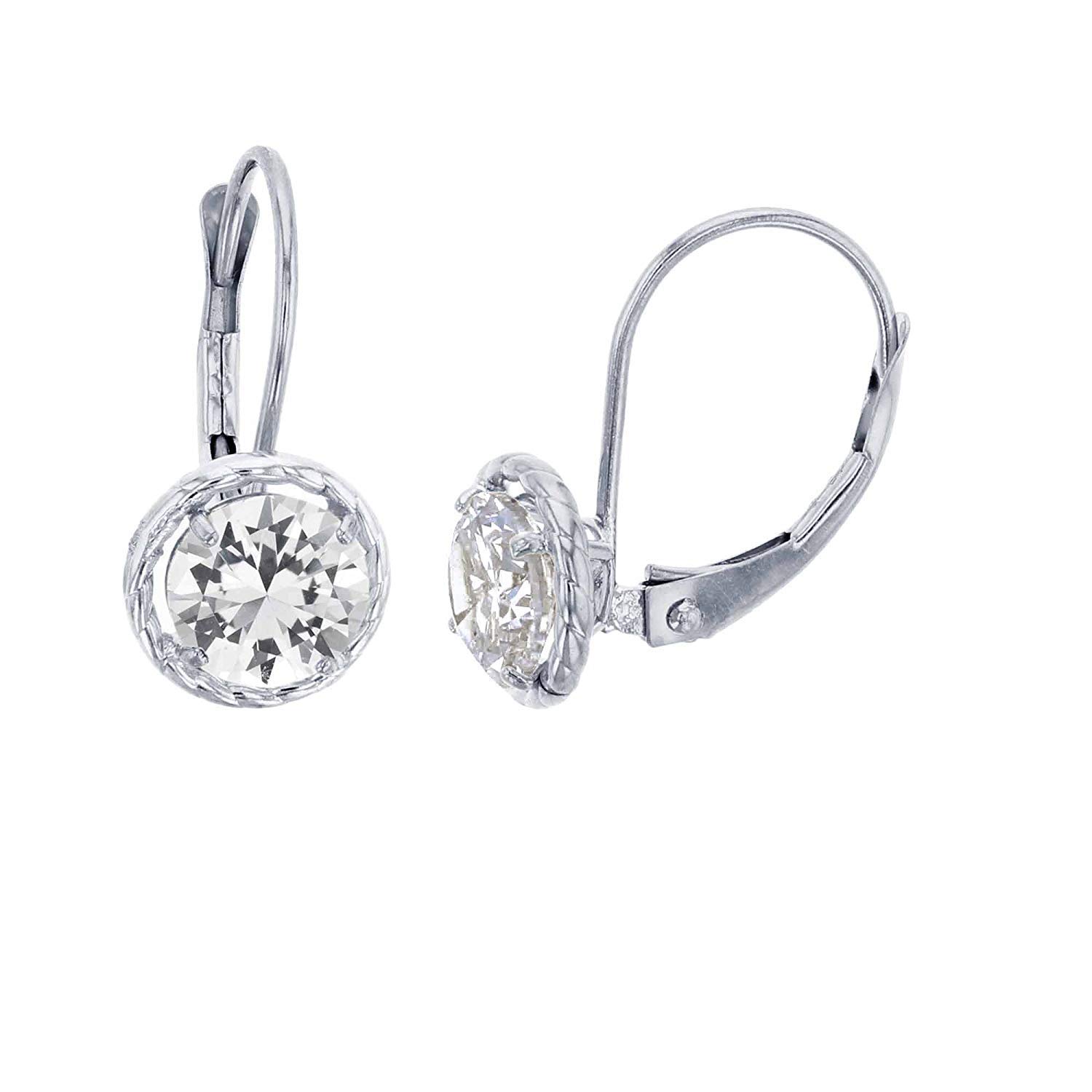 10K Solid Yellow, White & Rose Gold 5mm Round Genuine Birthstone Leverback Earrings with Rope Frame - Women's Jewelry for Everyday Wear, Gift Giving & Special Occasions