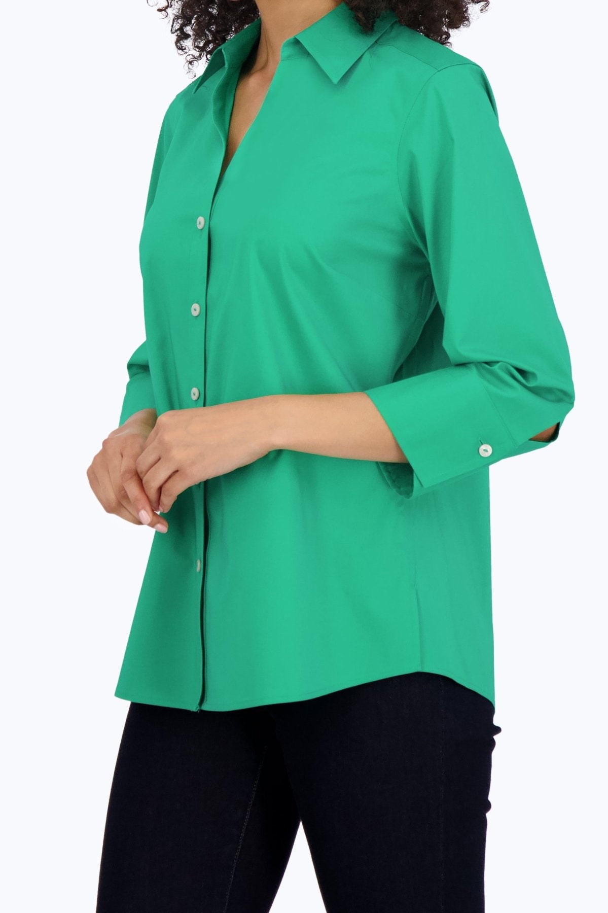 Mary No Iron Stretch 3/4 Sleeve Shirt - Wrinkle-Free Comfort Blouse for Women - Perfect for Office, Travel & Casual Wear