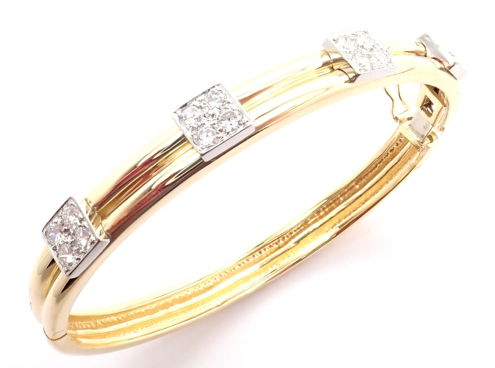 Vintage Authentic Tiffany & Co 18K Yellow Gold Diamond Bangle Bracelet - Luxury Jewelry Gift for Women, Anniversary & Special Occasions