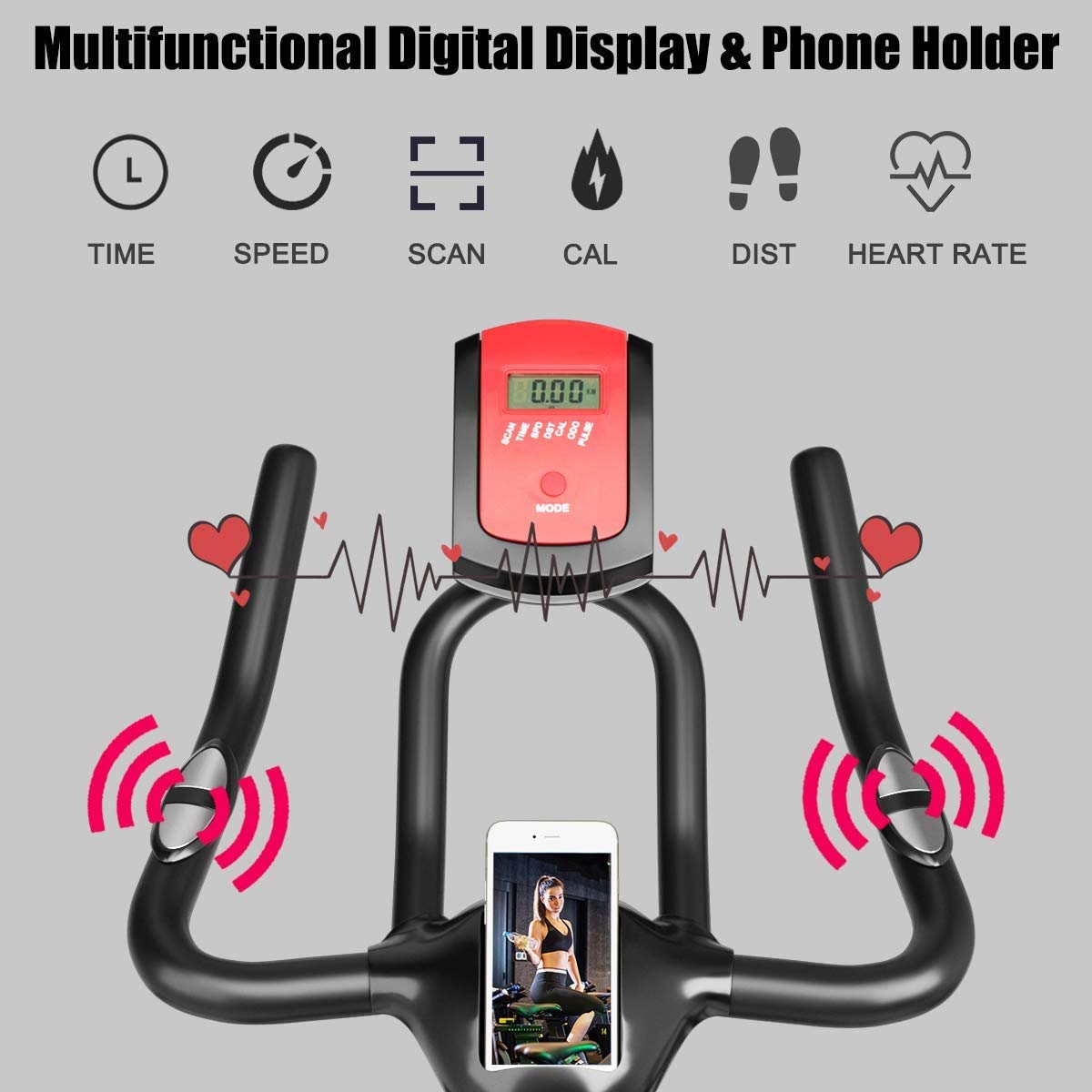 Moccha Indoor Cycling Bike - Silent Belt Drive Exercise Bike with 20 LBS Steel Flywheel, Adjustable Resistance & Heart Rate Monitor - Perfect for Home Gym, Cardio Workouts & Indoor Training - Black and Red