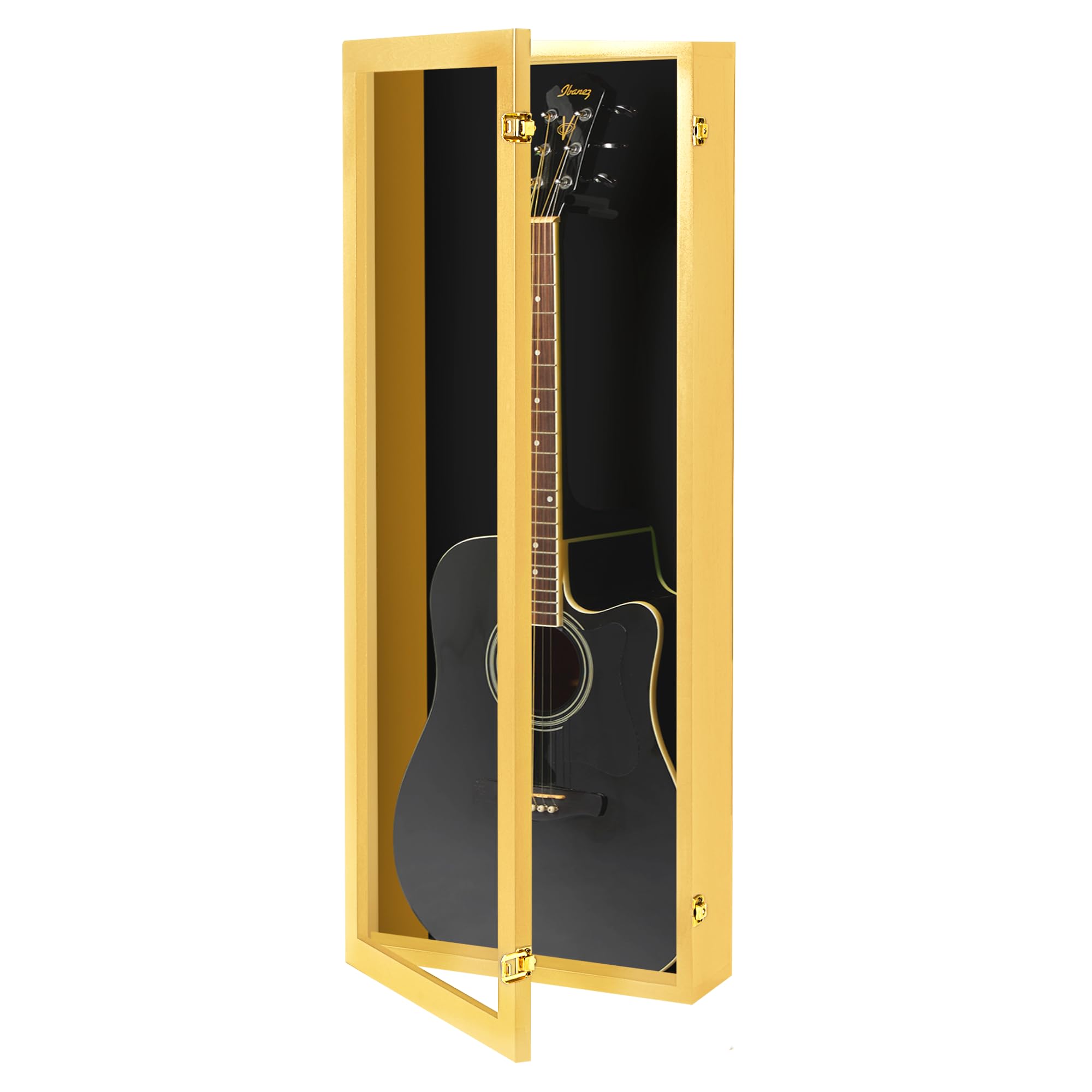 Premium Acoustic Guitar Display Case - Clear Acrylic Wall Mount with Hardwood Frame - Golden Oak & Black Felt Interior - Perfect for Home, Studio, or Music Store Showcase