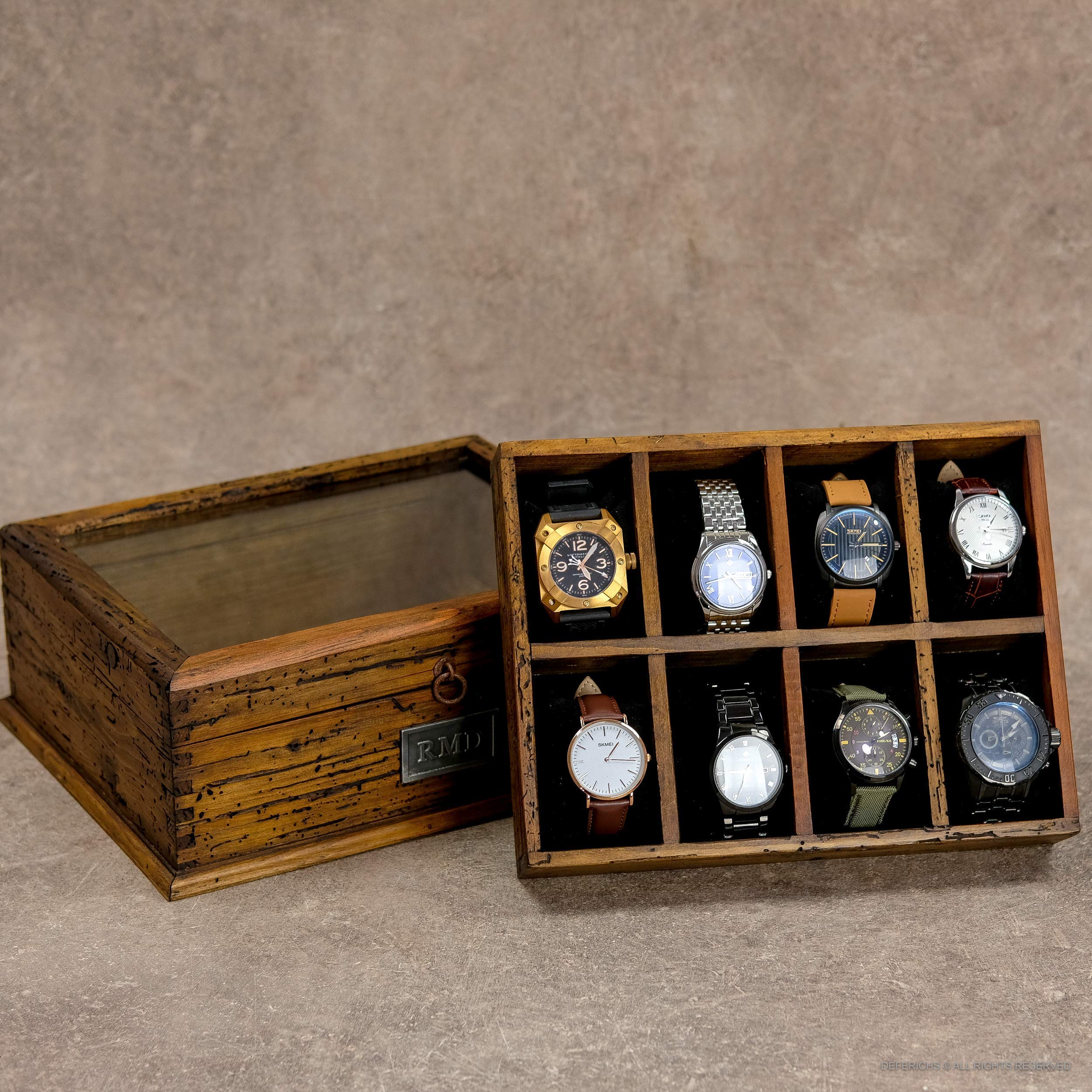 Premium Wooden Watch Box for Men - Holds 8 Watches with Glass Top & Hidden Compartment - Luxury Watch Storage Case - Perfect Gift for Watch Collectors & Enthusiasts (Ideal for Home, Office & Travel)
