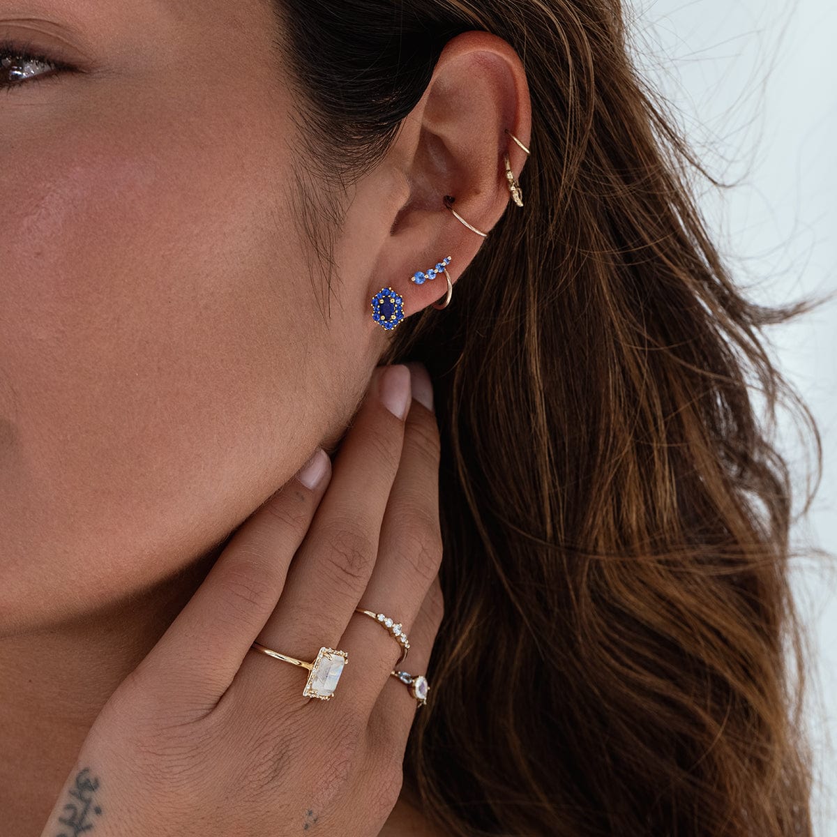 Starry Sakura Blue Sapphire Stud Earrings for Women - 14K Gold Plated Floral Studs - Perfect for Weddings, Parties & Everyday Elegance