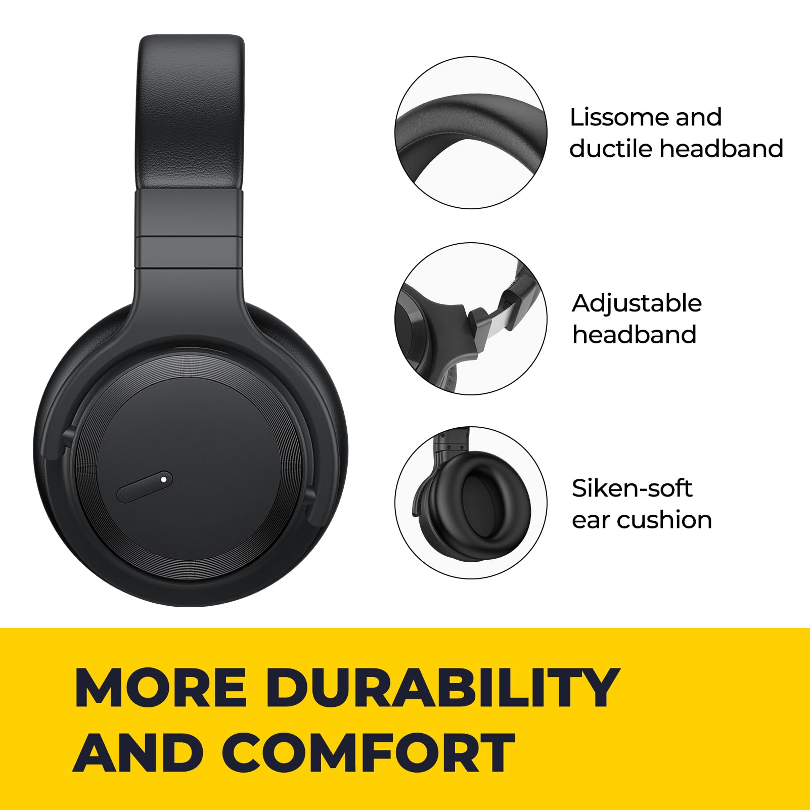 Active Noise Cancelling Wireless Bluetooth Over-Ear Headphones with Built-in Mic, Deep Bass & Clear Calls - 30H Playtime, Cool Black - Perfect for Travel, Work & Gaming