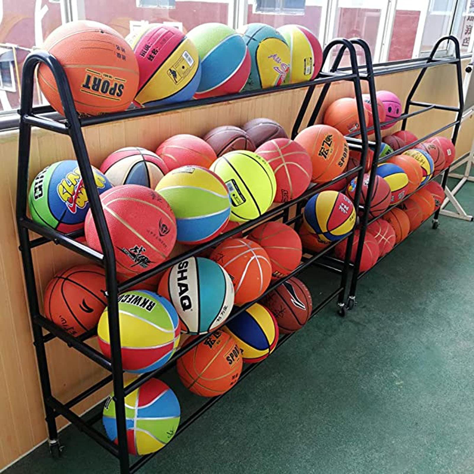 WERTY 4-Tier Rolling Sports Ball Storage Cart - Basketball Rack & Ball Holder Organizer with Wheels, Heavy Duty Iron Display Stand for Indoor Outdoor Use - Perfect for Garage, Gym, Playroom, and Sports Court Organization