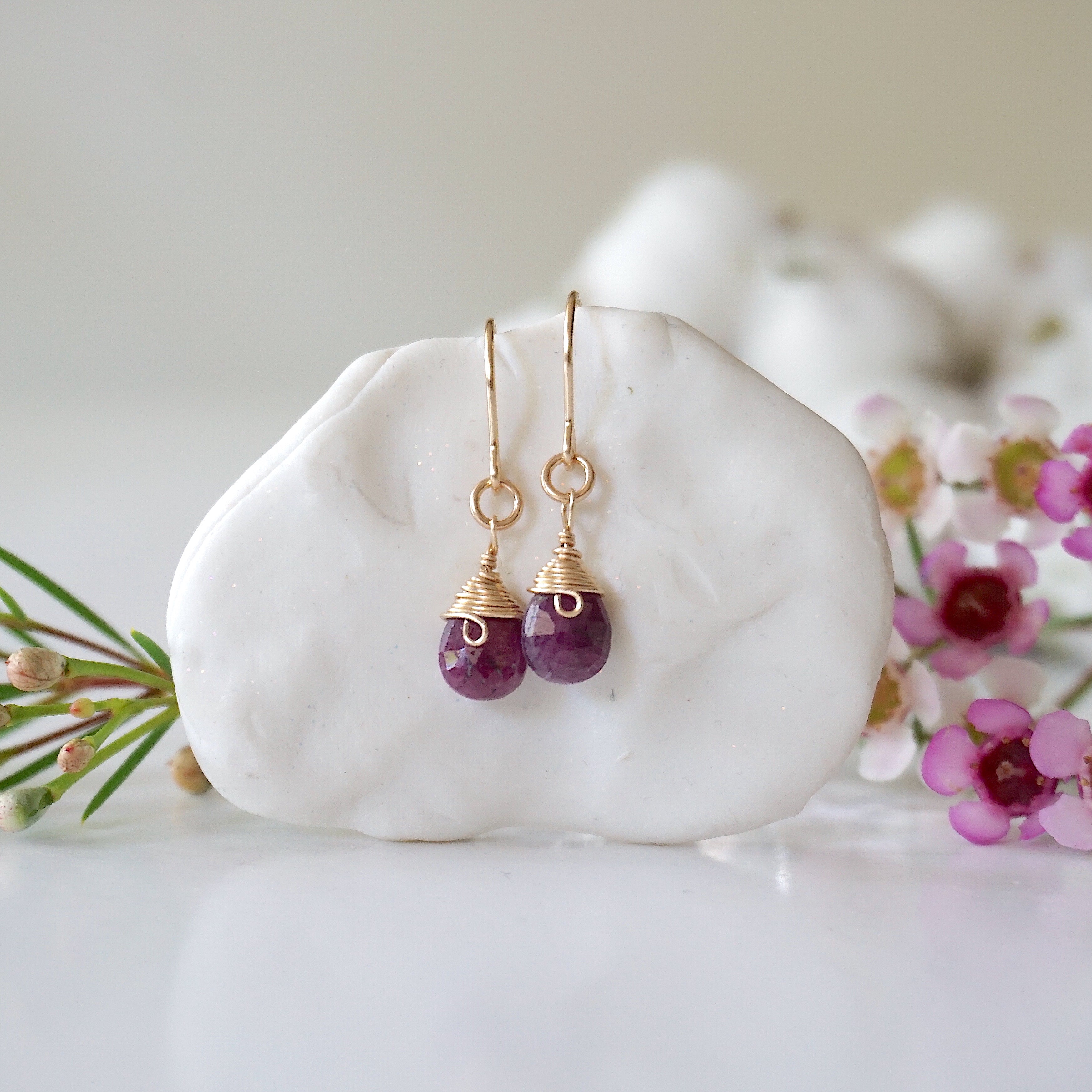 14K Gold Filled Ruby Teardrop Earrings for Women - Elegant Dangle Earrings for Party, Wedding & Special Occasions