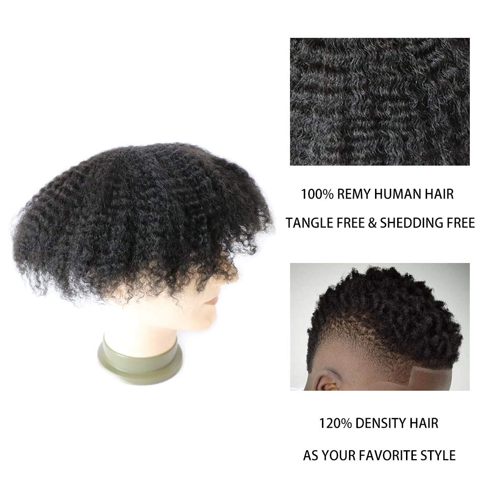 Afro Toupee for Men - 360 Wave Male Hair Unit 6MM Human Hair Weave | 8x10 Inch African American Wigs with PU Base | Natural Looking Afro Curly Hair Replacement System | Perfect for Daily Wear, Special Occasions & Hair Loss Solutions