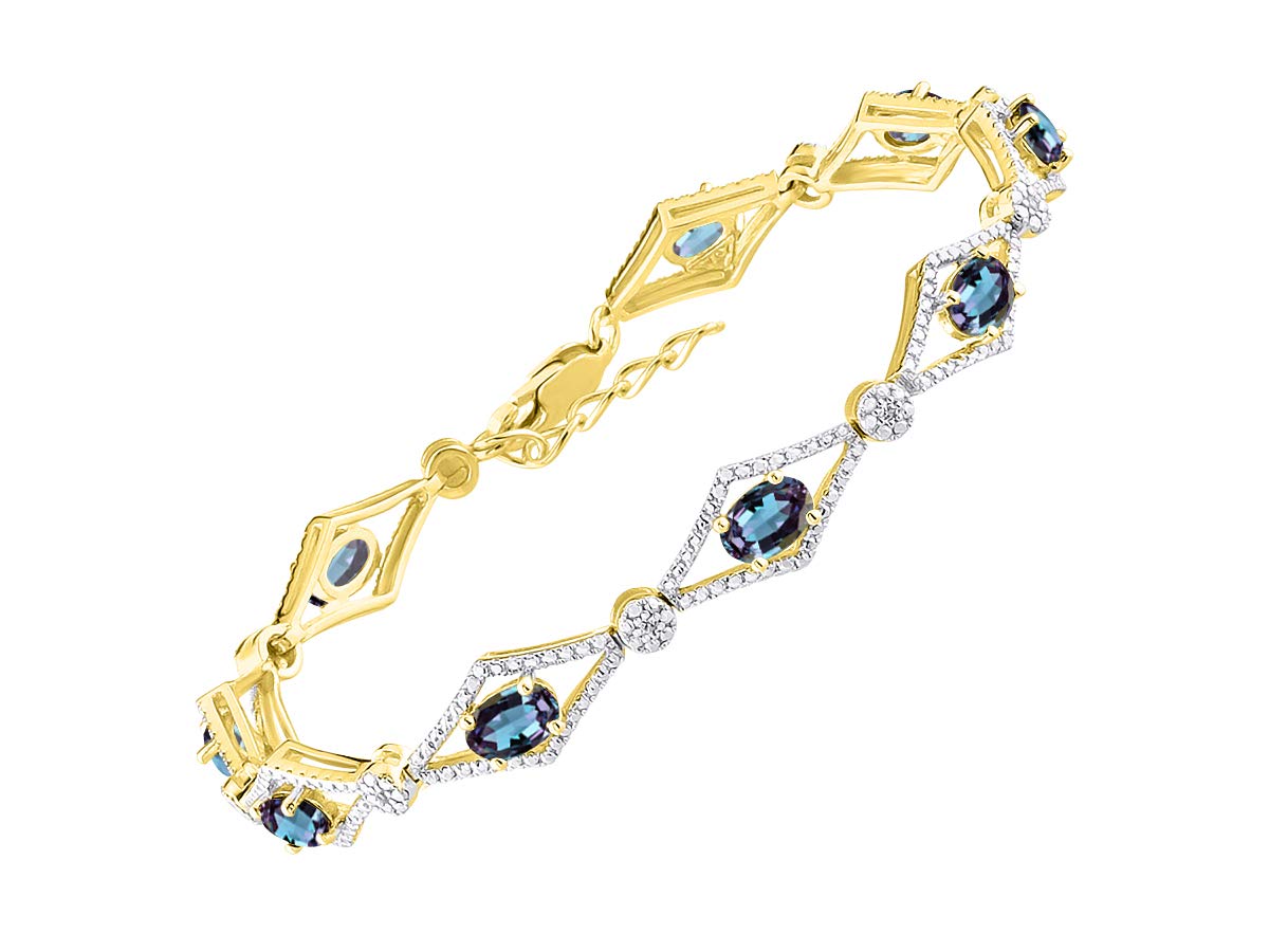 RYLOS 925 Sterling Silver Yellow Gold Plated Tennis Bracelet with Gemstones & Diamonds - Adjustable 7-8 Inch Wrist Size - 9 Stunning 6x4mm Birthstone Options - Elegant Women's Jewelry Gift for Anniversary, Birthday, Valentine's Day - Perfect for Daily Wear, Parties & Special Occasions