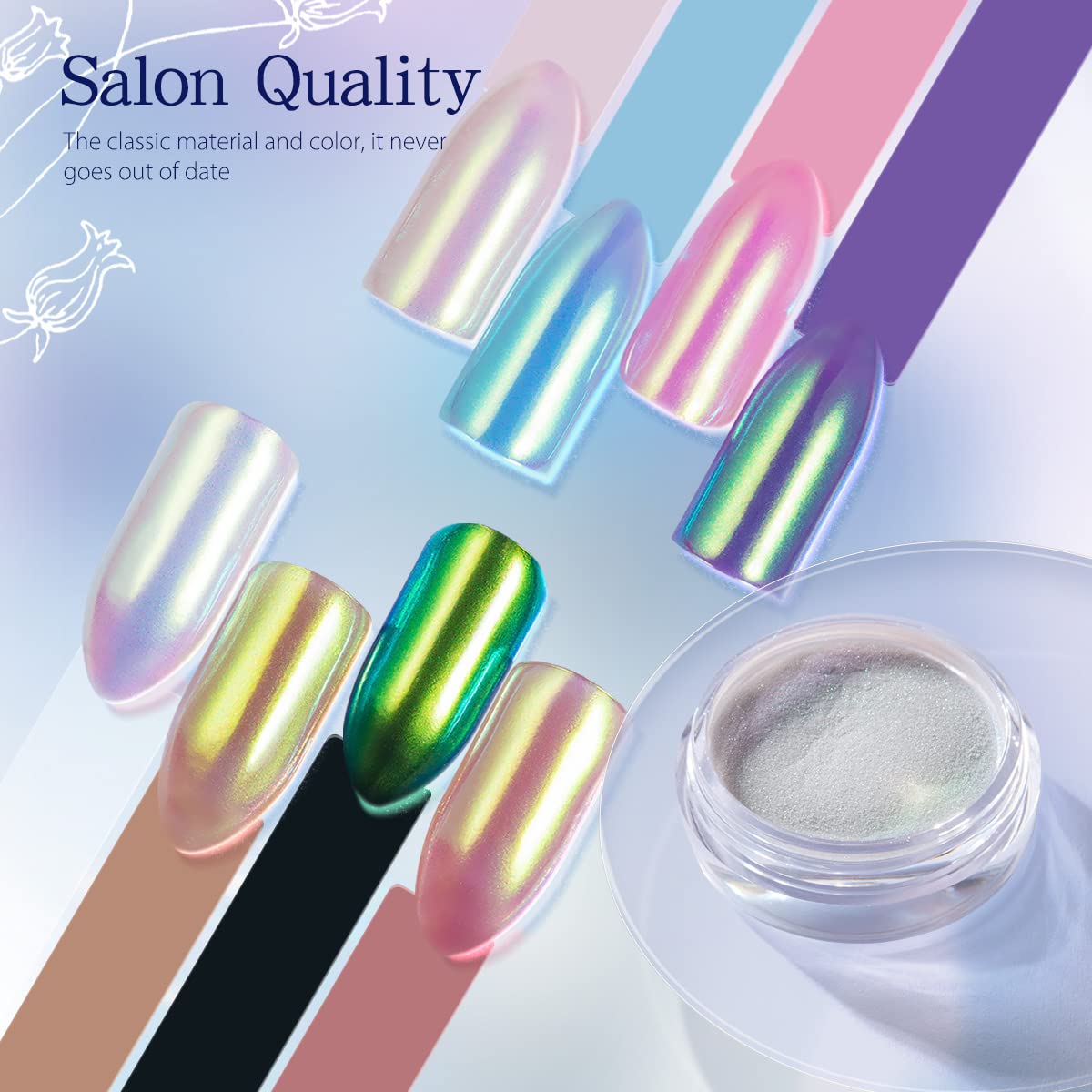 PrettyDiva Aurora Chrome Nail Powder - Mermaid Unicorn Chrome Nails Powder, Iridescent Nail Glitter Pigment for Manicure & Nail Art | Perfect for Salon, DIY Nails, Gel Polish, Acrylic Nails & Special Occasions