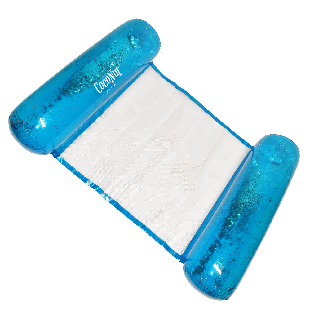 **Blue Glitter Inflatable Coconut Float Hammock Pool Lounger - 49 x 30 Inches, Ultra Comfortable Relaxation Chair for Pool, Beach, or Backyard - Perfect for Summer Fun & Sunbathing**