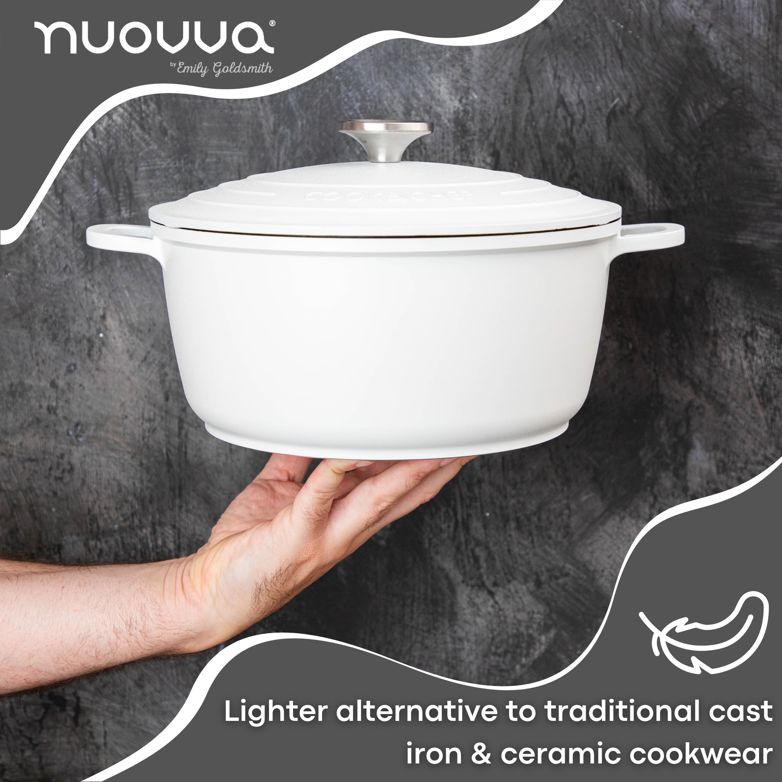 Nuovva 4.6-Quart Cast Aluminum Dutch Oven with Lid - Nonstick Bread Baking Pot, Oven & Stovetop Safe (9.4 Inch, Cream) - Perfect for Sourdough, Stews & Camping Cooking