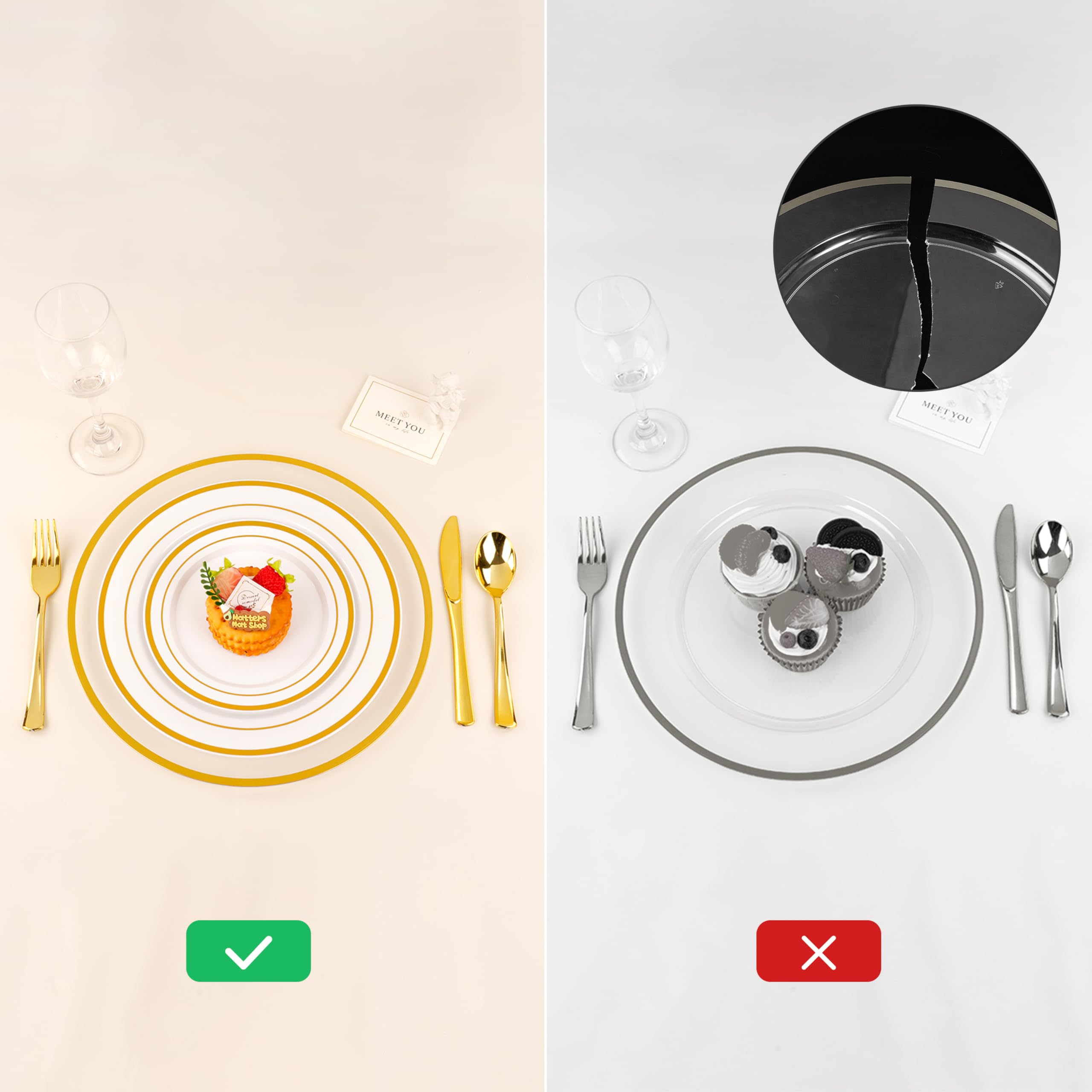 12 Inch Disposable Charger Plates - 50 Pack Clear Plastic Dinner Plates with Elegant Gold Rim - Perfect for Weddings, Parties, Banquets & Formal Dining - Elegant Table Decor for Special Occasions