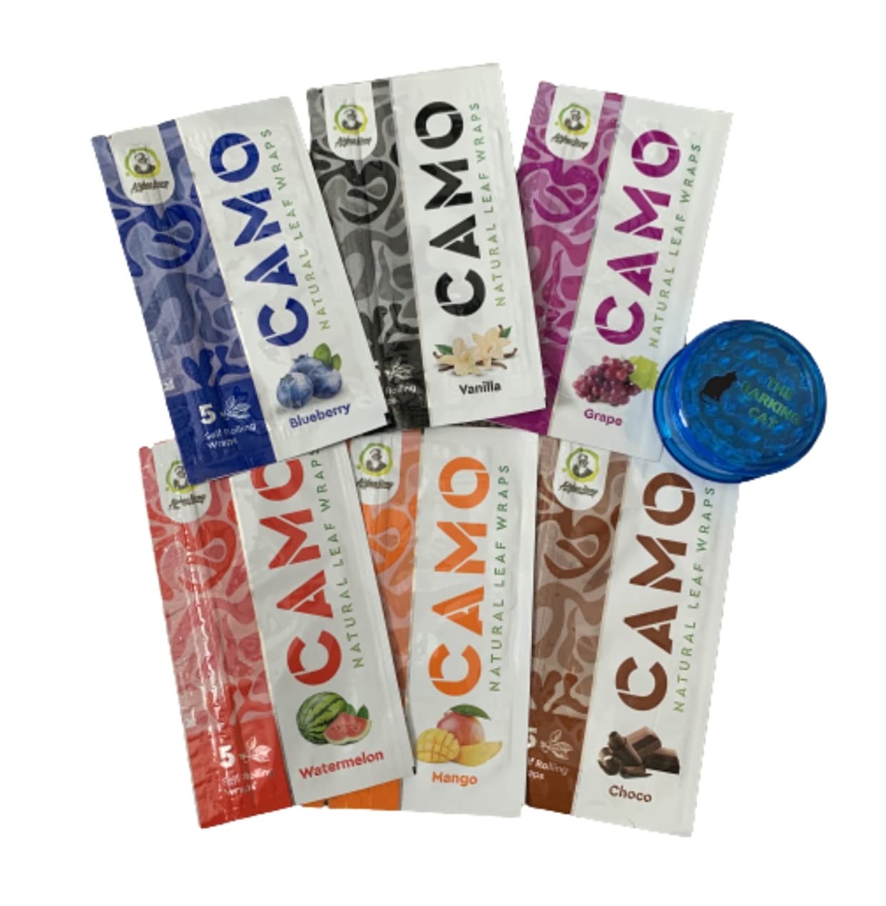**Premium Afghan Hemp Camo Natural Leaf Wraps - 6 Flavor Variety Pack with Free 2-Piece Grinder (Color May Vary) | Perfect for Rolling Smoother, Tastier Blunts & Joints**