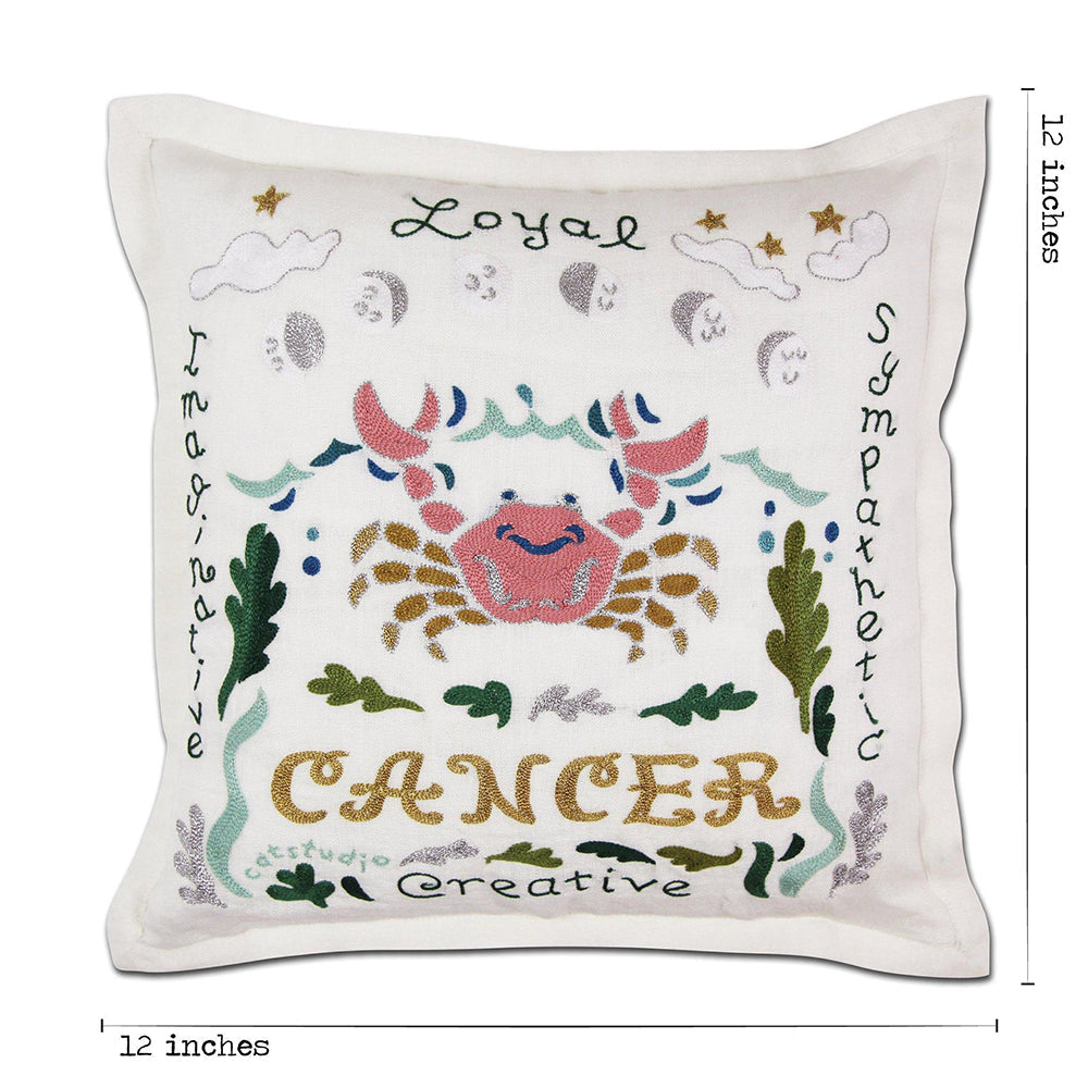 Cancer Zodiac Sign Hand Embroidered Throw Pillow Cover - Home Decor Gift for Astrology Lovers | Perfect for Sofa, Bedroom & Boho Style Home Decor