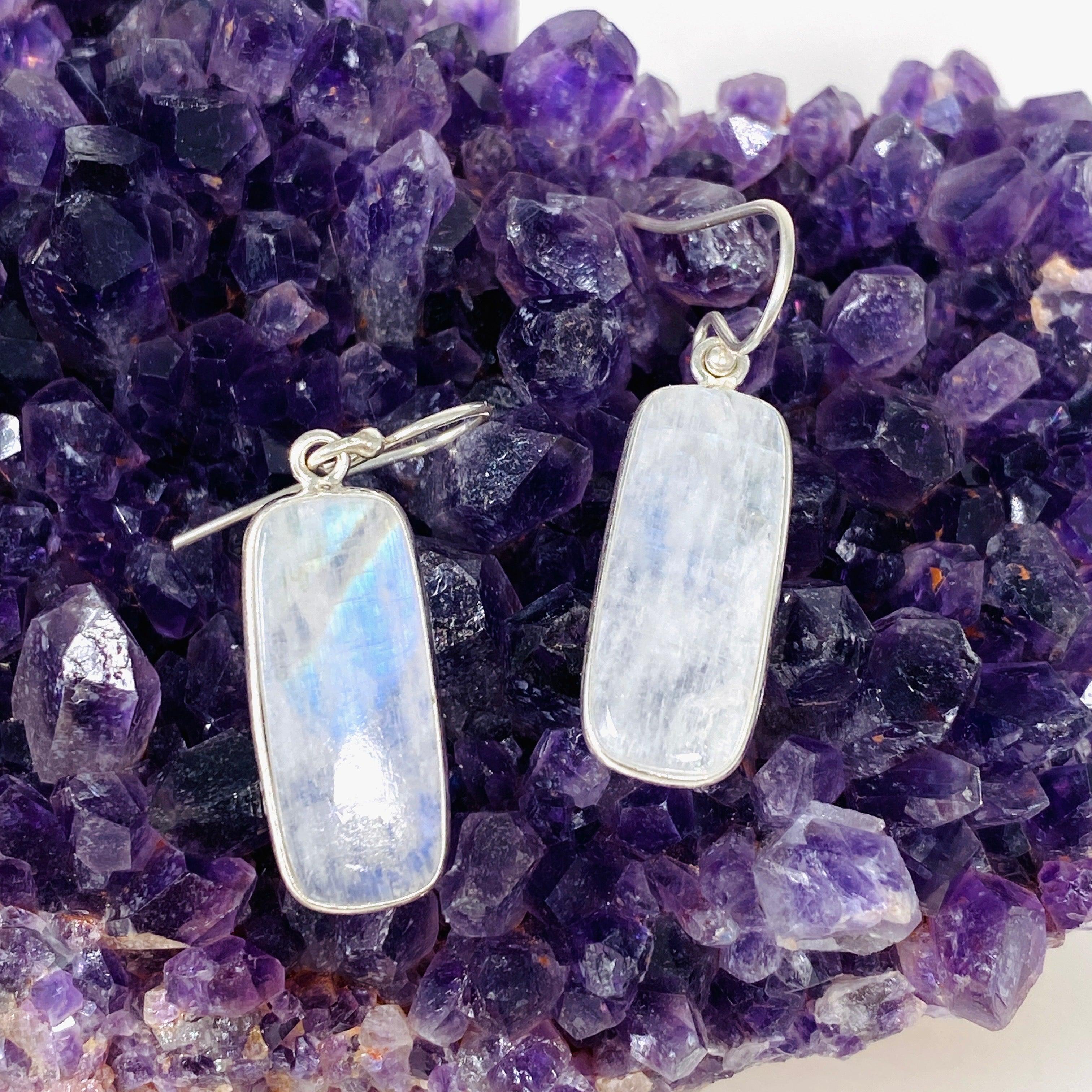 Moonstone Rectangular Earrings for Women - Sterling Silver Dangle Earrings KEGJ1390 - Perfect for Wedding, Party & Evening Wear