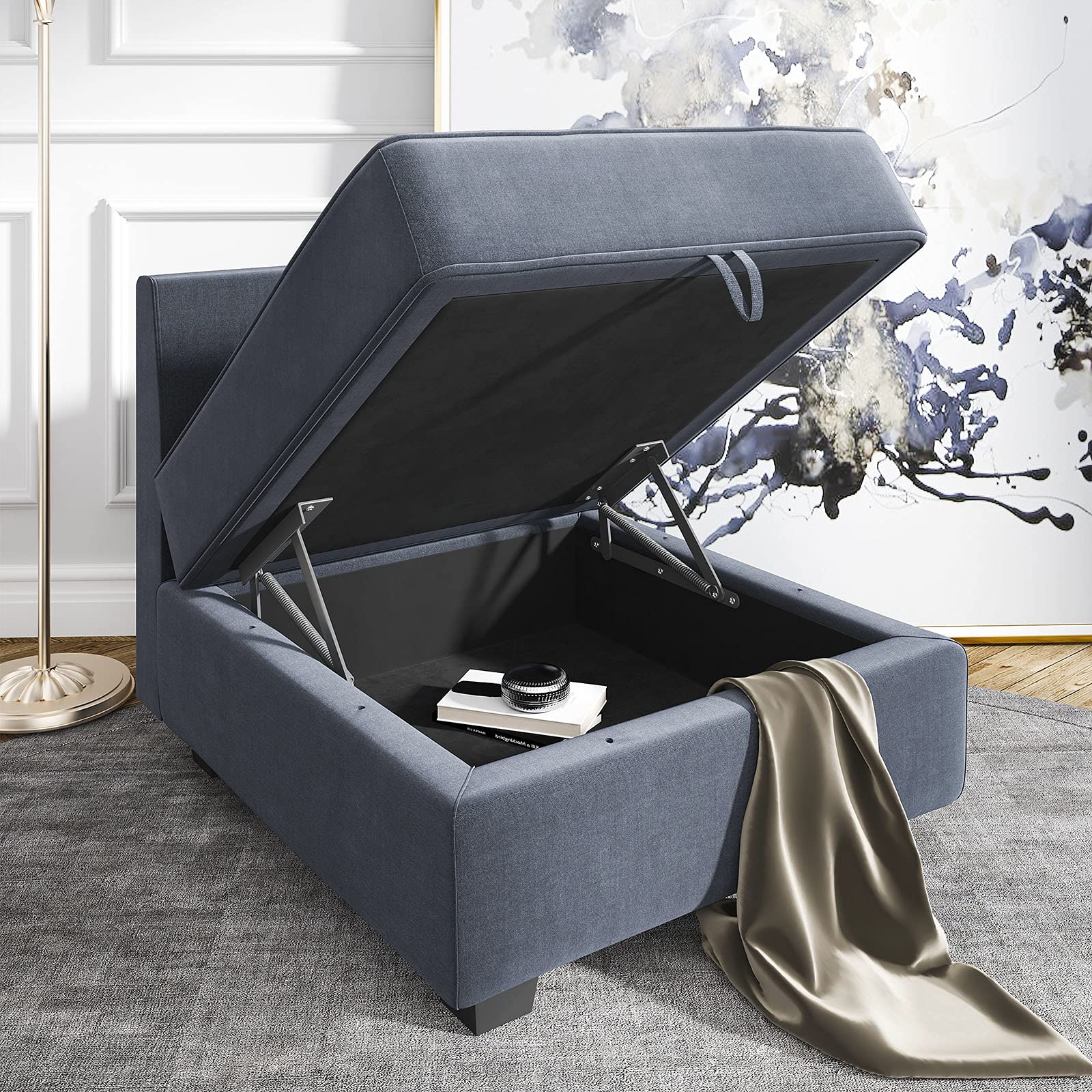 HONBAY Modern Modular Sofa Sectional - Customizable Fabric Middle Module, Armless Chair in Bluish Grey | Perfect for Living Room, Lounge & Home Theater Seating