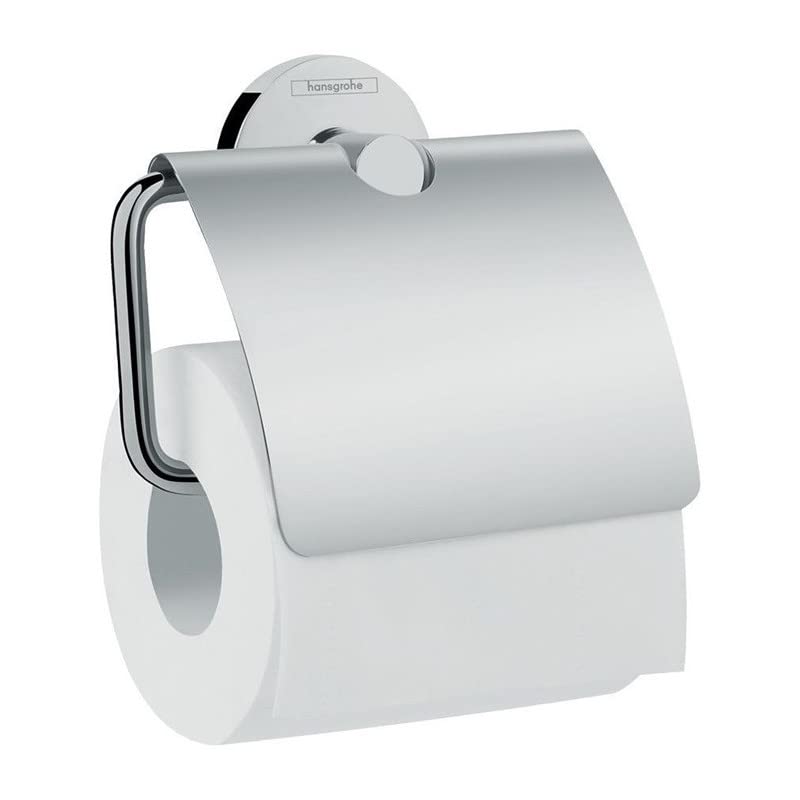 hansgrohe 5-inch Chrome Toilet Paper Holder with Cover - Model 41723000 | Modern Bathroom Tissue Dispenser for Home & Office Use