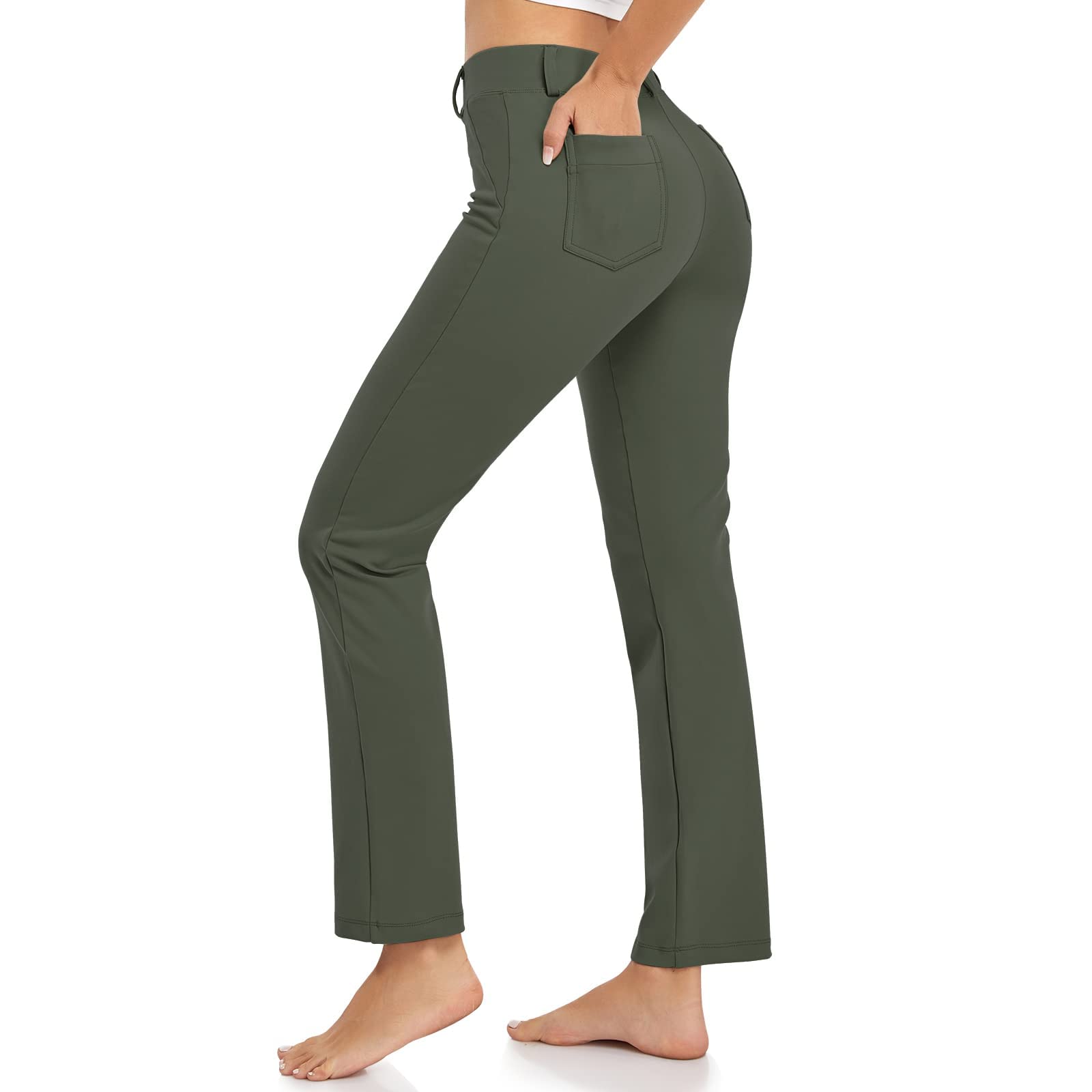 HISKYWIN Women's Stretchy Yoga Dress Pants - Straight Leg & Bootcut Office Slacks with Pockets for Business Casual, Petite & Plus Size - Perfect for Work, Yoga, Travel & Everyday Wear