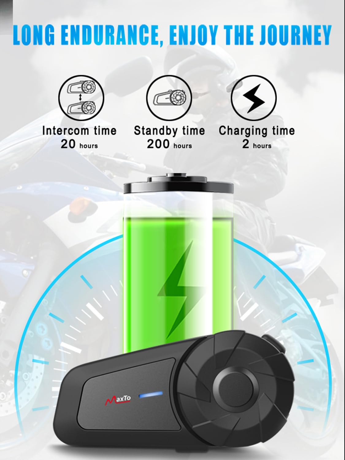 Maxto MX1 Motorcycle Bluetooth Headset - 2 Pack Universal Intercom System for Riders | 800M Range, HiFi Stereo Sound, IPX6 Waterproof, Call & Music Control | Perfect for Motorcycle Helmets, Group Riding & Adventure Tours
