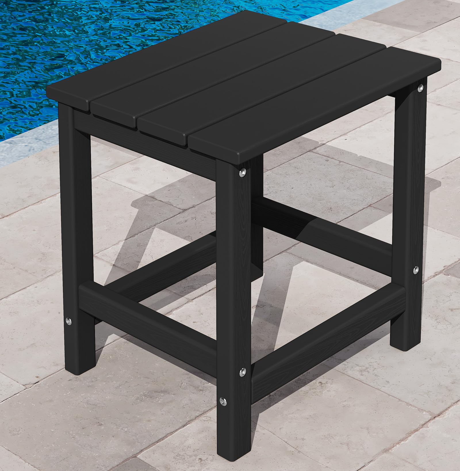 KINGYES Black Adirondack Side Table - Outdoor Patio Rectangular End Table for Garden, Deck, Poolside & Porch Use