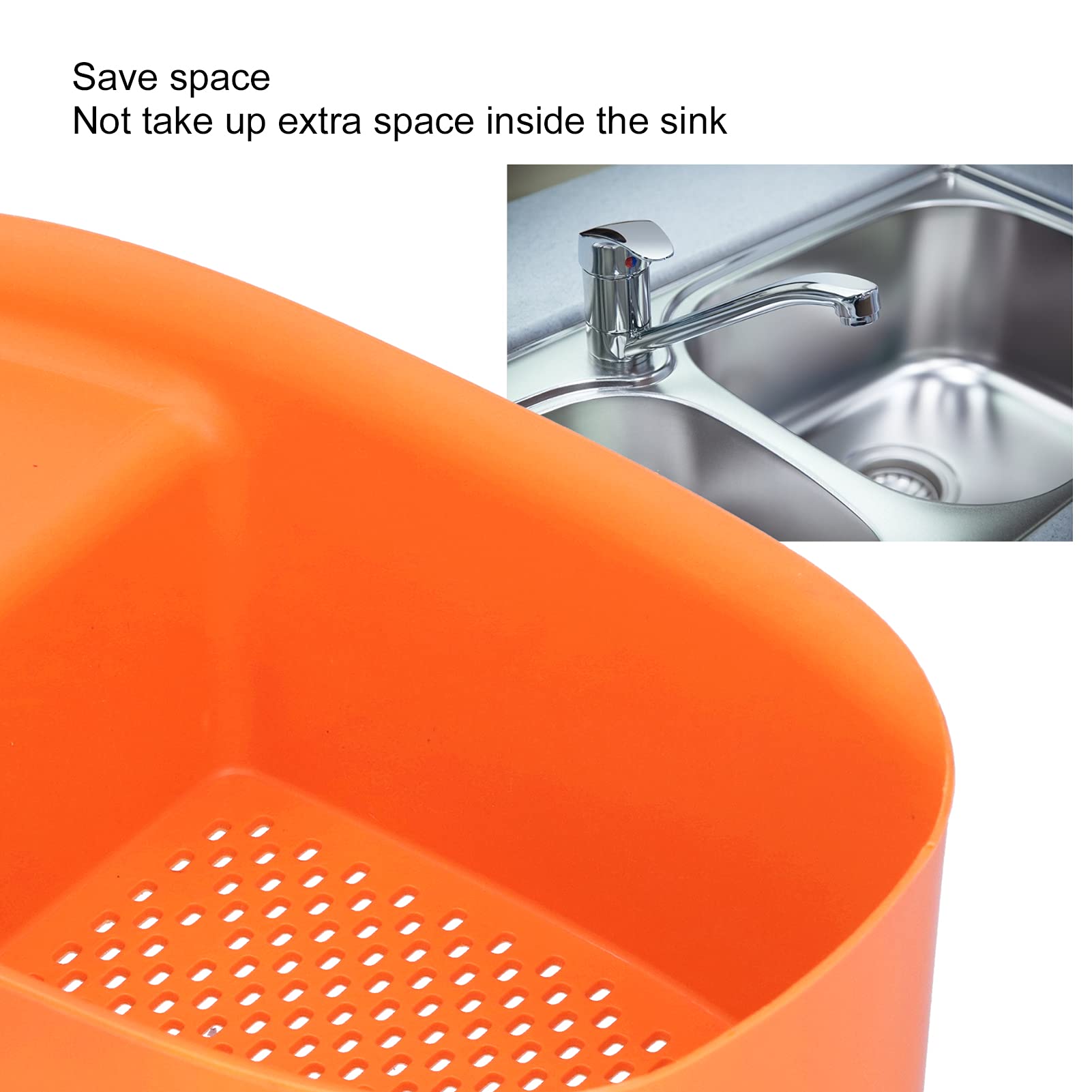 Stainless Steel Sink Drain Rack - 3x8.3 Inch Kitchen Vegetable Fruit Colander & Leftover Filter Basket - Perfect for Washing Produce, Draining Pasta, and Organizing Kitchen Utensils (Orange)