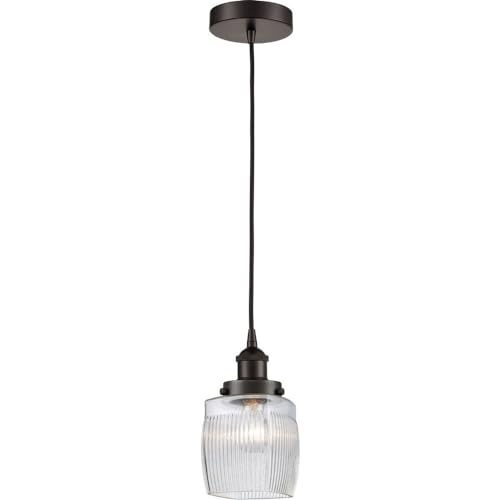 Colton Traditional Style 1-Light Mini Pendant Light Fixture - 8.5 Inch Height, 5.5 Inch Width - Oil Rubbed Bronze Finish - Incandescent Bulb Compatible - Perfect for Kitchen Island, Dining Room, or Entryway Lighting