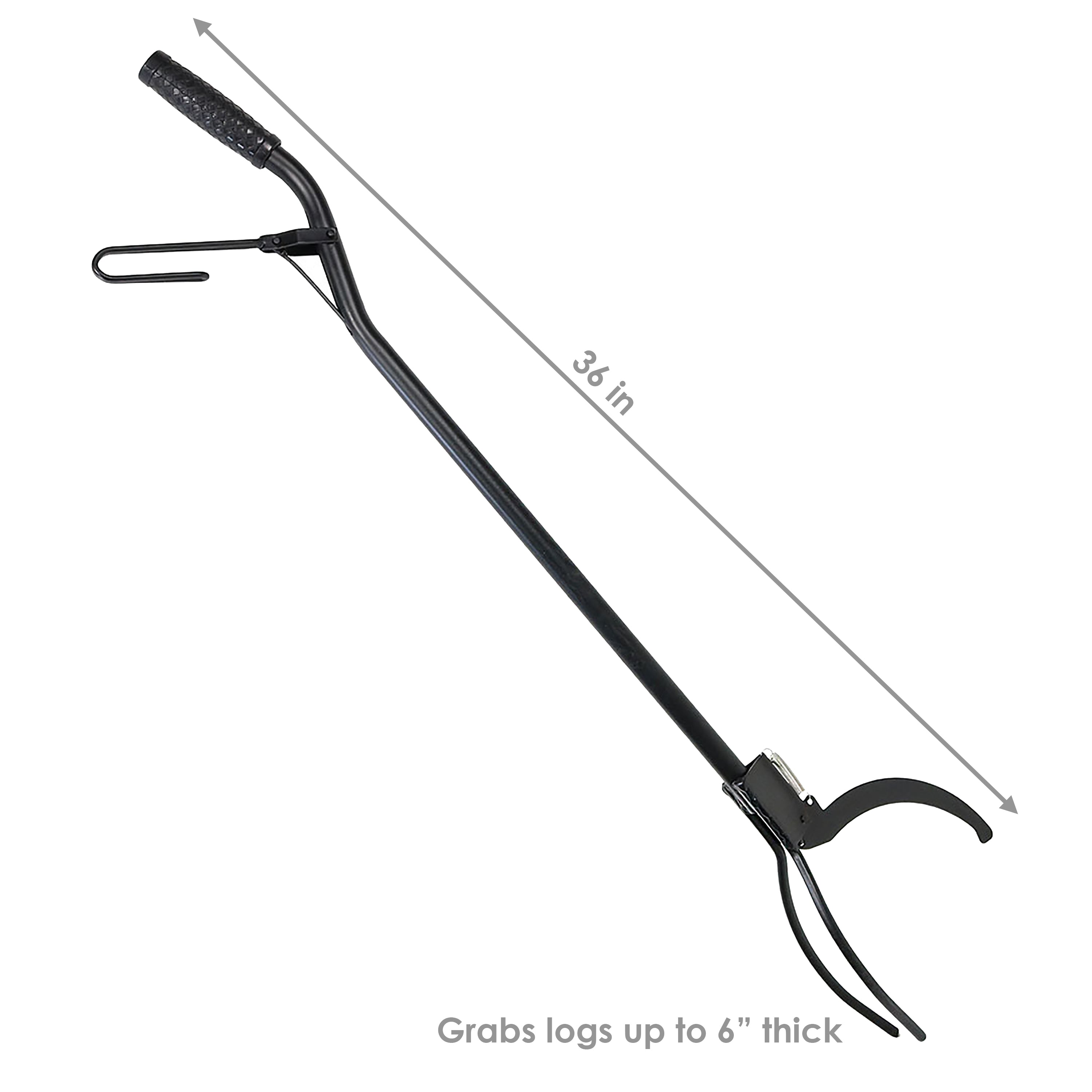 Heavy Duty Fire Pit Log Grabber with Spring Lever Action - 36 Inch Fireplace Poker for Camping, Backyard & Outdoor Fire Pits - Durable Steel Firewood Tongs for Easy Log Handling