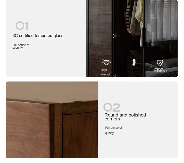 Premium Black Walnut Solid Wood Wardrobe & Storage Cabinet - Spacious Closet Organizer for Bedroom, Living Room, and Office
