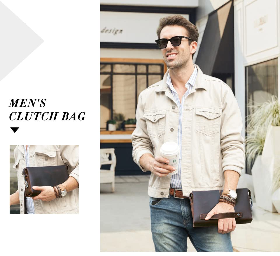 Men's Leather Clutch Bag - Phone & ID Holder for Travel