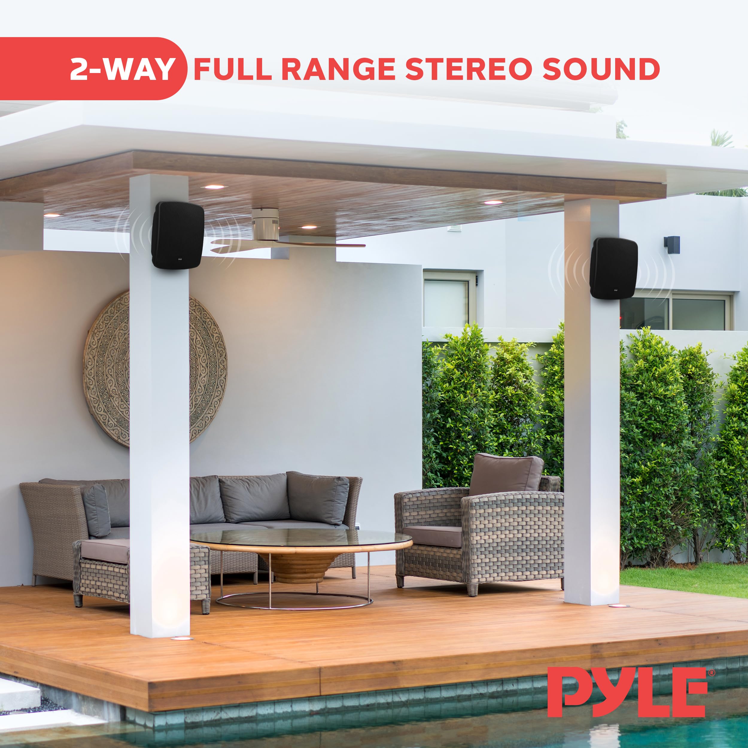 Pyle 5.25 Inch 2-Way Outdoor Waterproof Wireless Bluetooth Speakers - Heavy Duty Grill Cabinet Enclosure - Mountable Dual Speaker System (2 Pack, Black) - Perfect for Patio, Pool Party, Backyard & Outdoor Entertainment