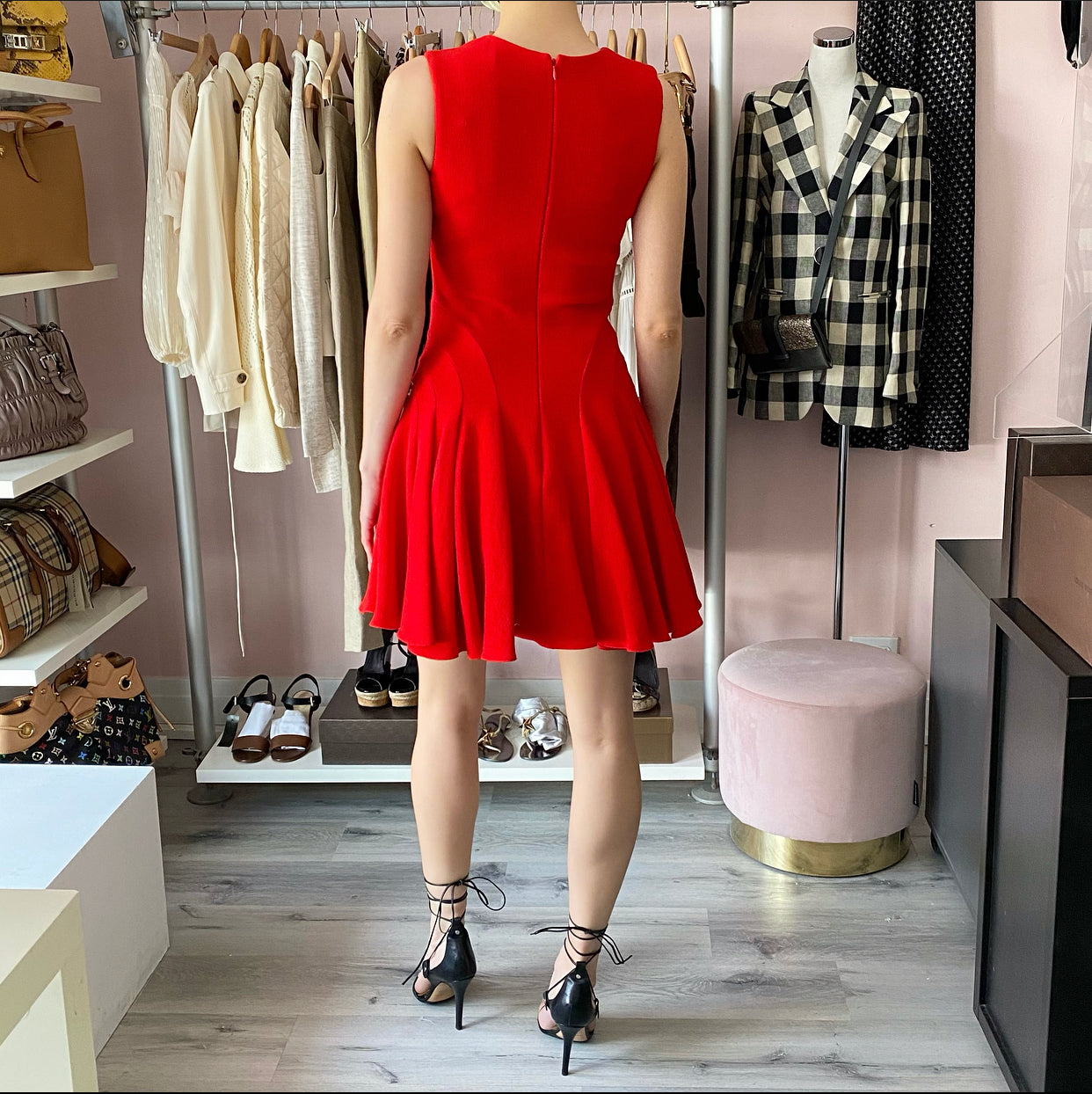 Christian Dior Red Crepe Wool Sleeveless Dress - Size US 4 | Luxury Women's Evening Gown for Parties, Weddings & Special Occasions