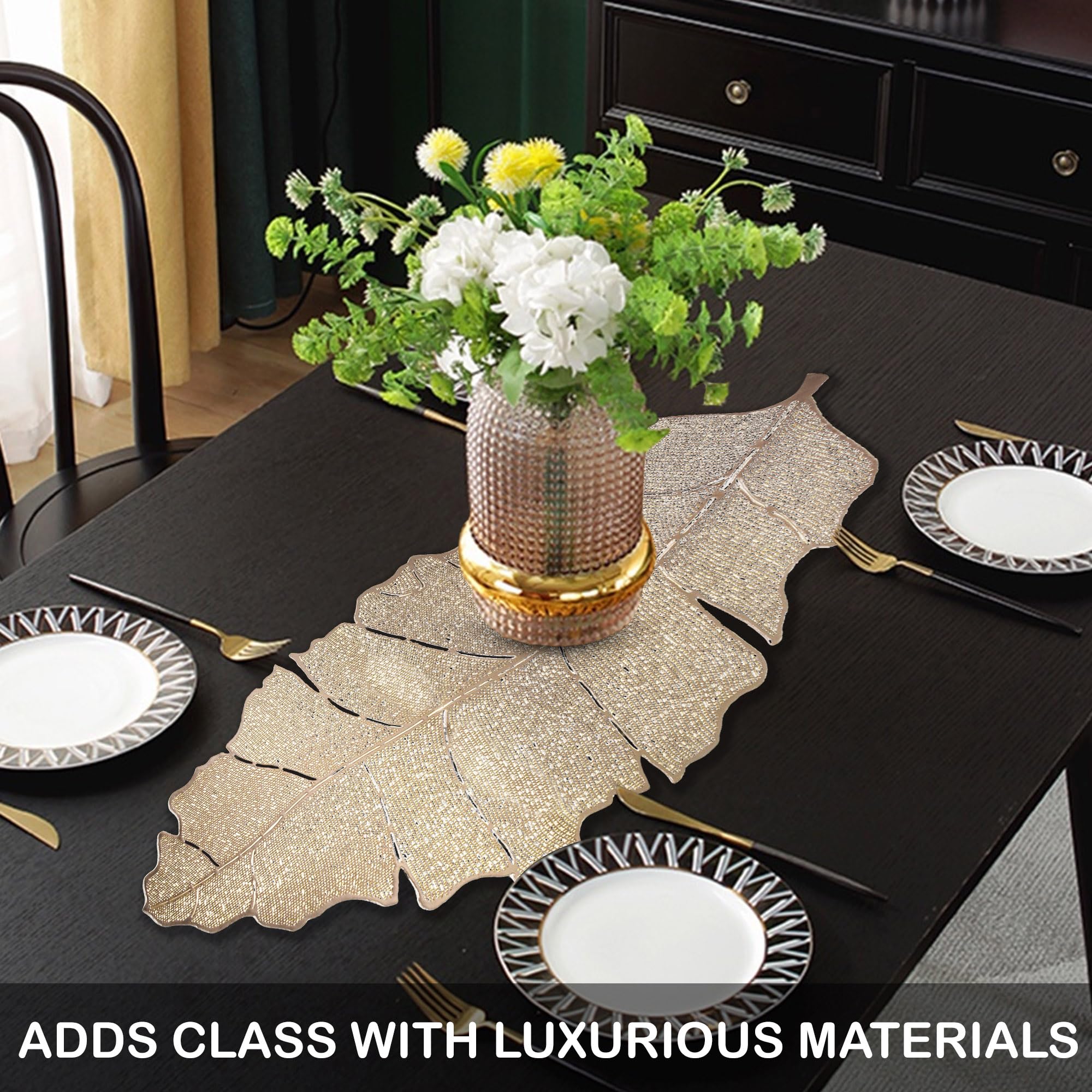 Premium Leather Table Runner by Kuber Industries - Elegant Dining, Coffee & Kitchen Table Decor for Parties, Weddings & Family Dinners - Golden Patta Design | Perfect for Holiday Entertaining & Formal Dining Settings