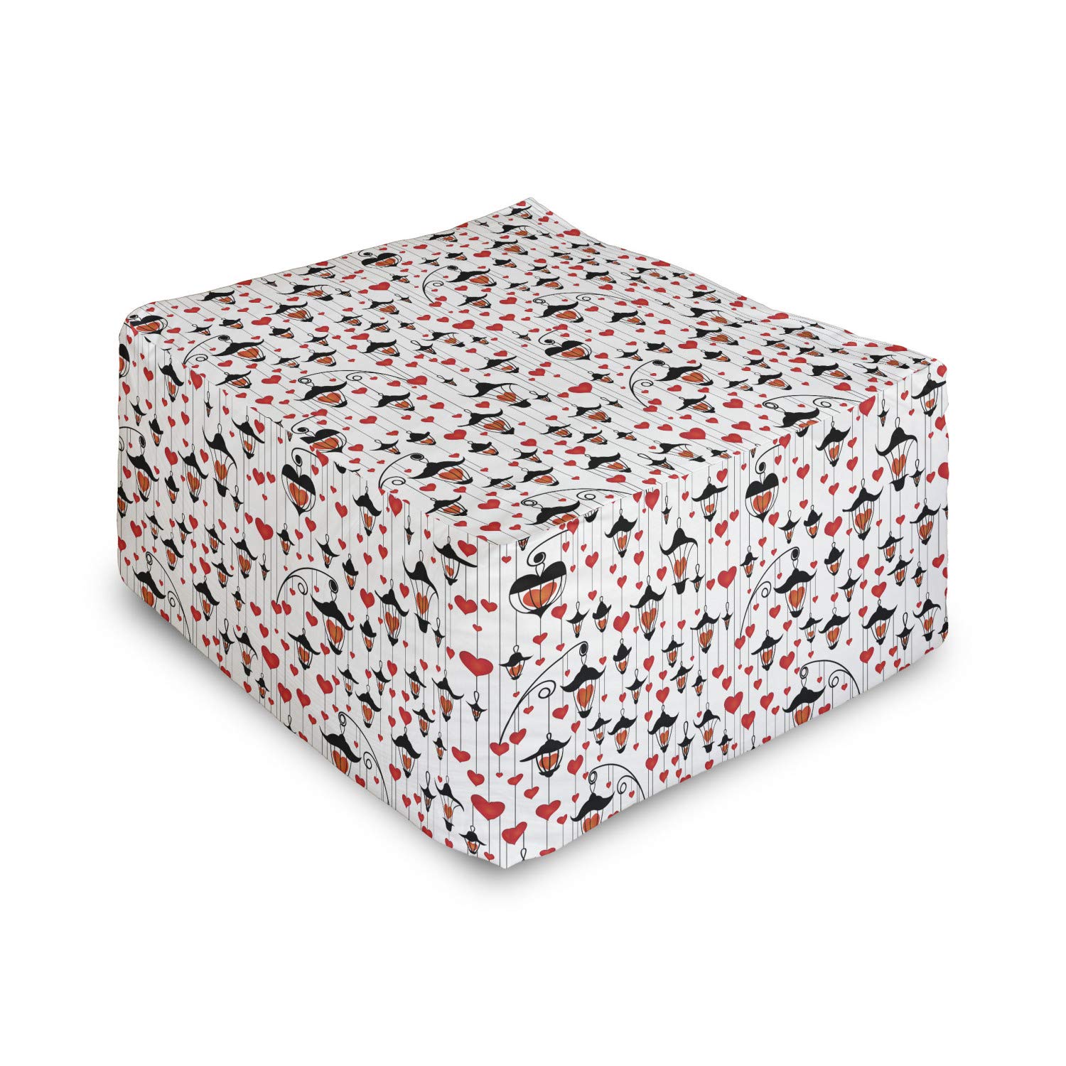 Ambesonne Love Rectangle Pouf Ottoman - Valentine's Day Heart Print Foot Stool with Removable Cover, 25
