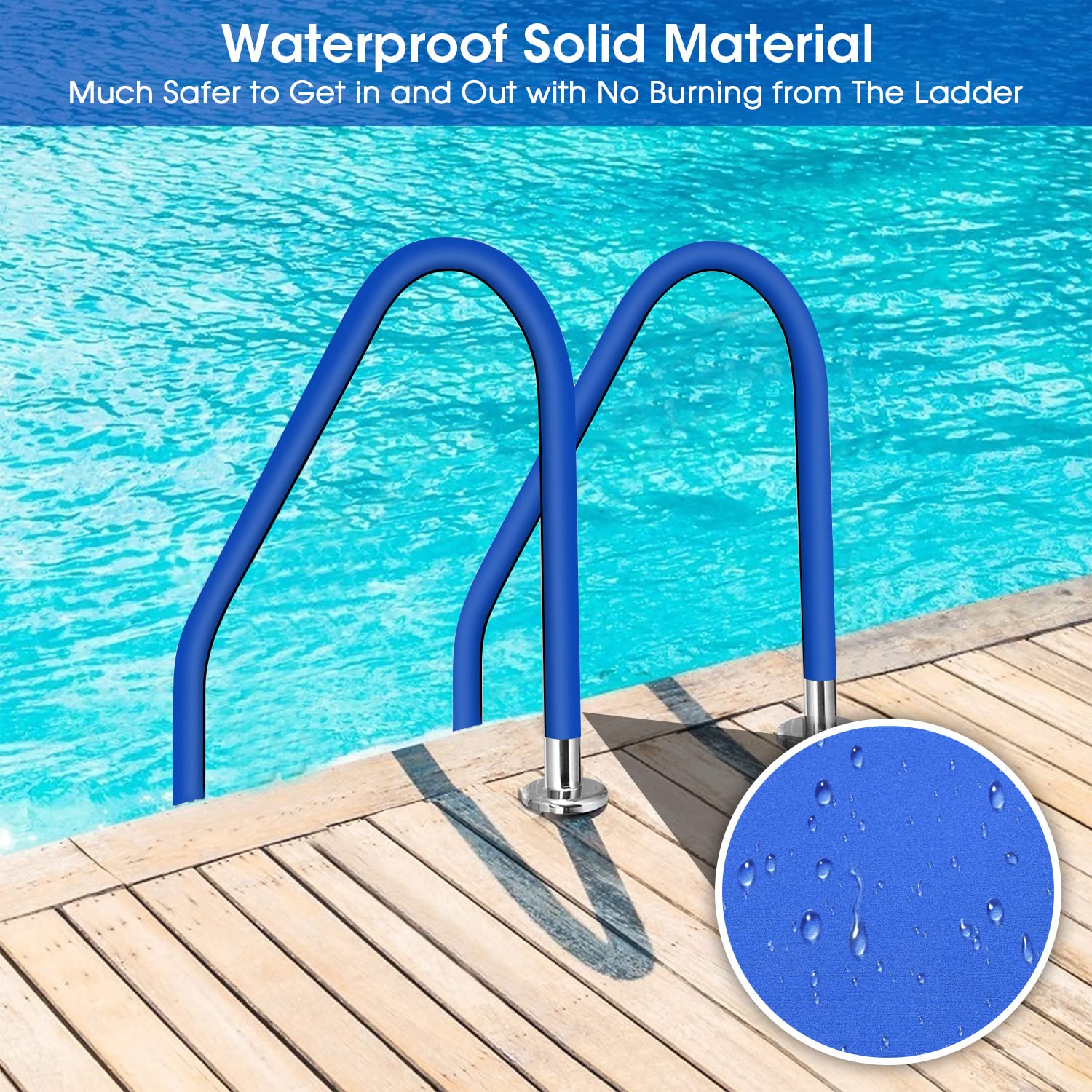**Non-Slip Pool Handrail Cover with Zipper - 8ft Safety Grip Sleeve for Inground Pool Ladder & Handrails (Blue) - Perfect for Swimming Pool Safety & Comfort**    *(Use Case: Provides secure grip, prevents slips, and protects hands from hot or rough surfaces—ideal for families, seniors, and swimmers of all ages.)*