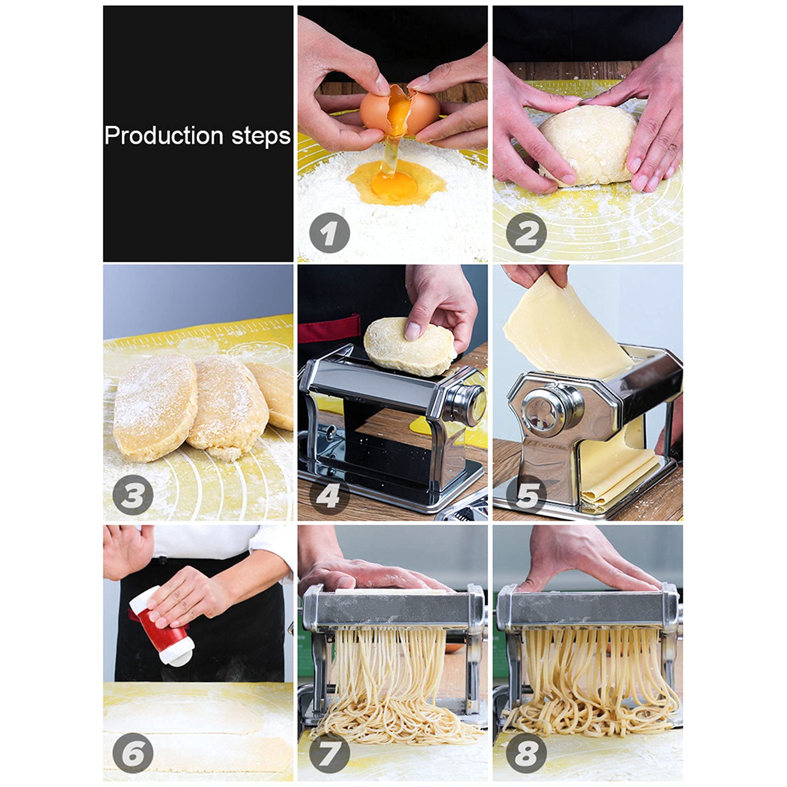 LIJCC Pasta Maker Machine - 6 Adjustable Thickness Dough Roller for Homemade Noodles & Ravioli with Table Clamp | Perfect for Italian Cooking & Family Kitchen Pasta Nights