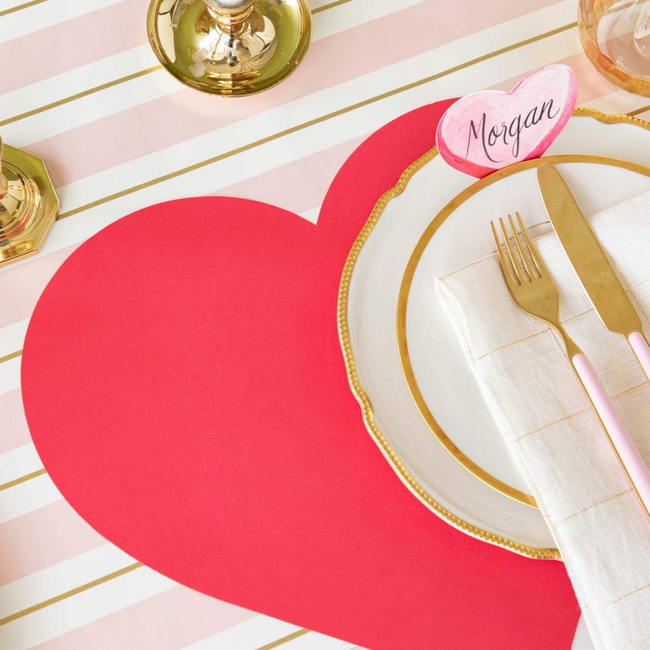 Red Heart Shaped Placemats for Dining Table - Decorative Die Cut Table Mats for Valentine's Day, Anniversary & Romantic Dinner Decor