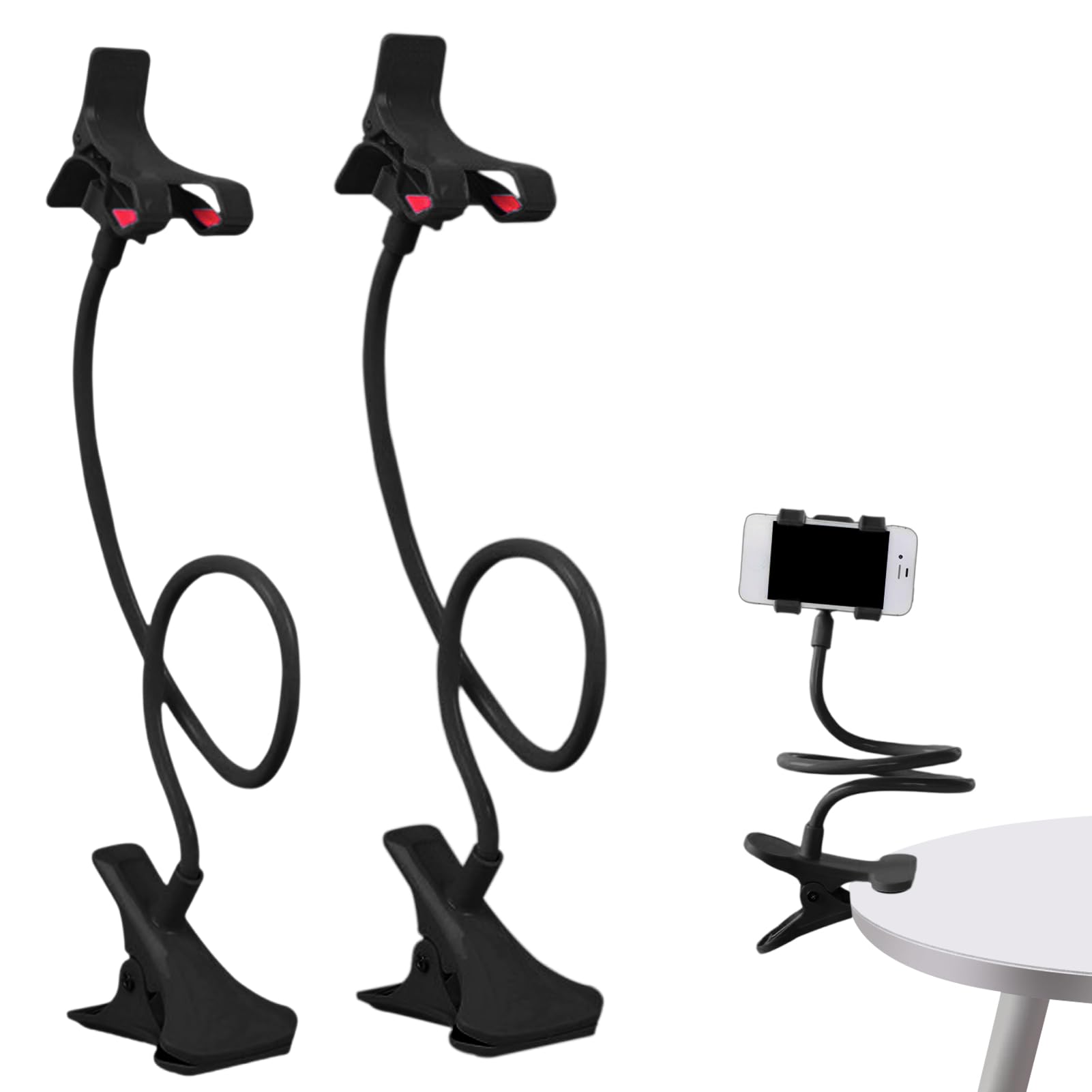 2 Pack Flexible Gooseneck Phone Holder for Bed & Desk - Adjustable Clip-on Cell Phone Mount with Strong Clamp for Headboard, Nightstand, Office - Perfect for Reading, Watching Videos & Hands-Free Calling